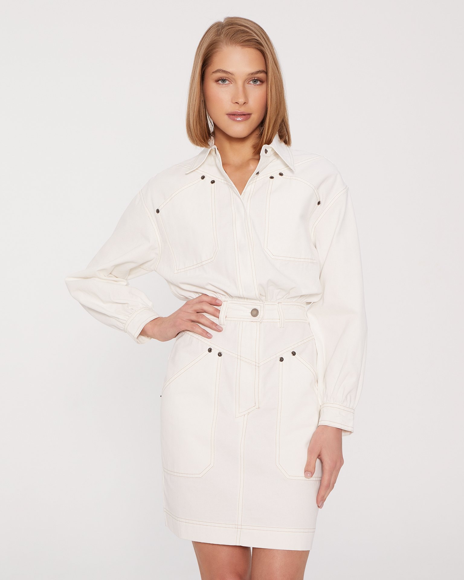 Button-front mini dress, White — photo 4