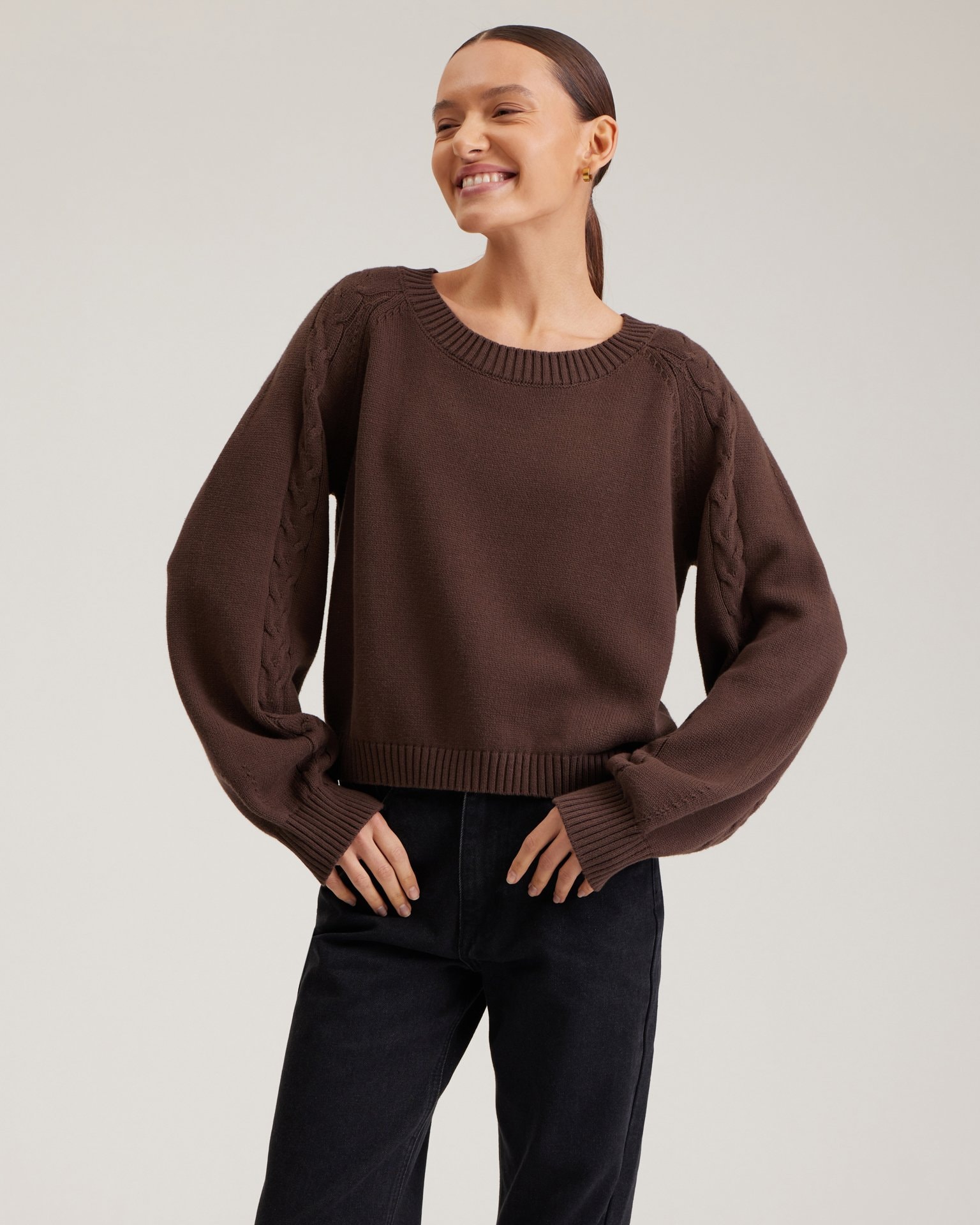 Cable-knit jumper, Brown — photo 6