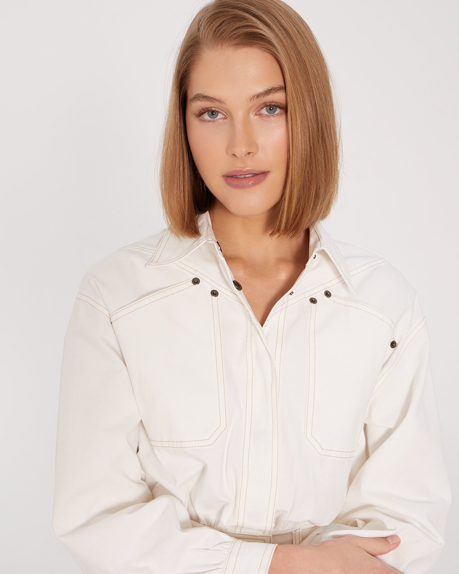 Button-front mini dress, White — photo 5