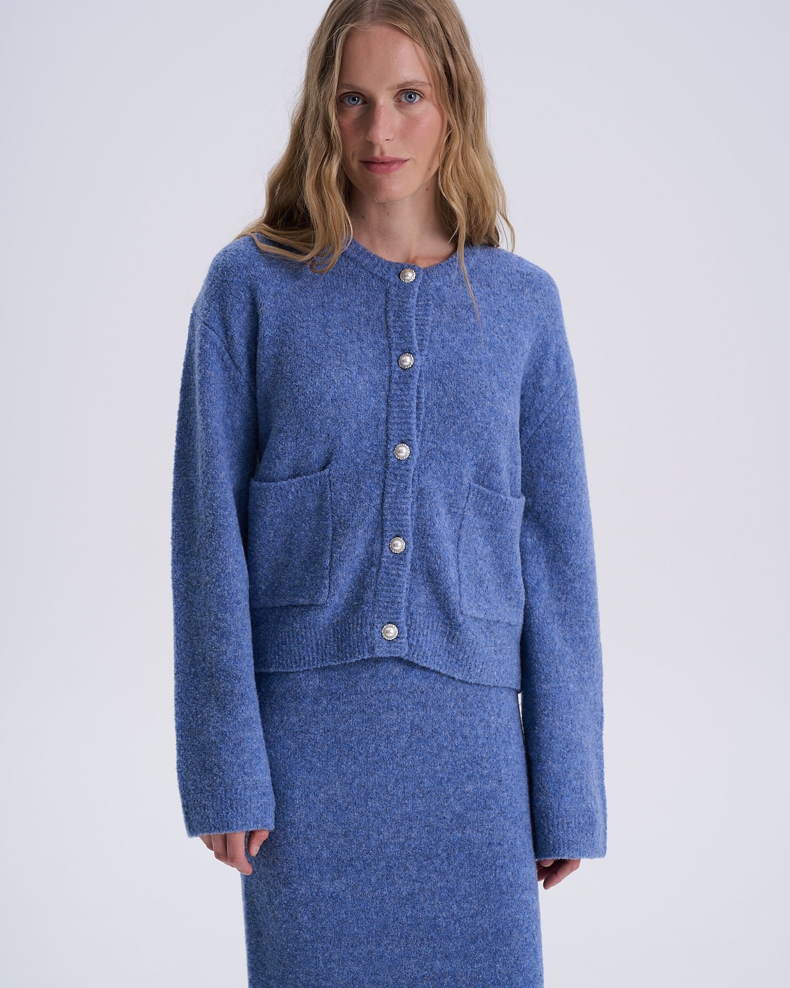 Cardigan with statement buttons, Blue — photo 4