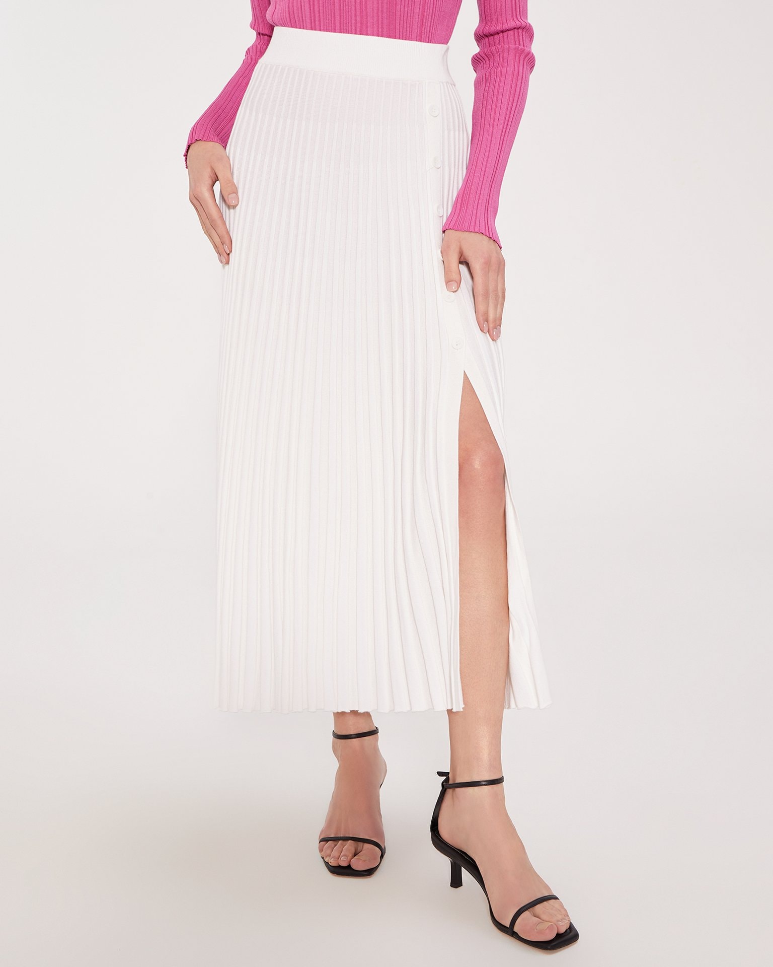Midi skirt with a slit, White — photo 5