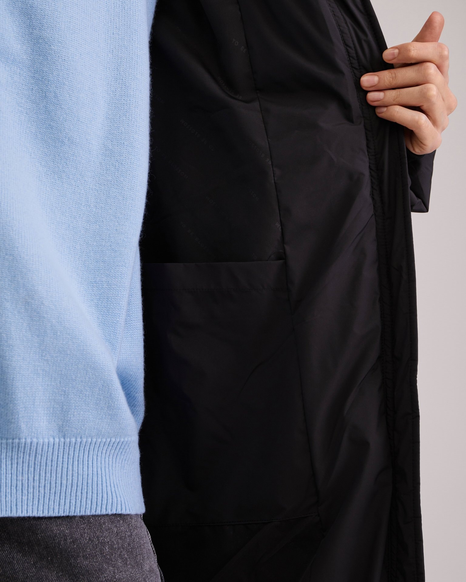 Longline black puffer coat, Black — photo 9