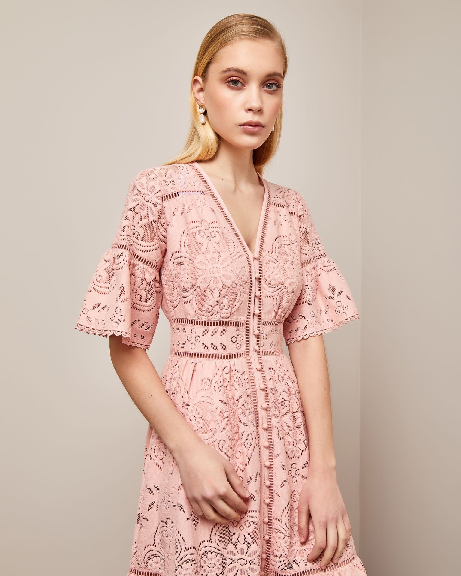Dress with ruffles on the sleeves and skirt, Pink