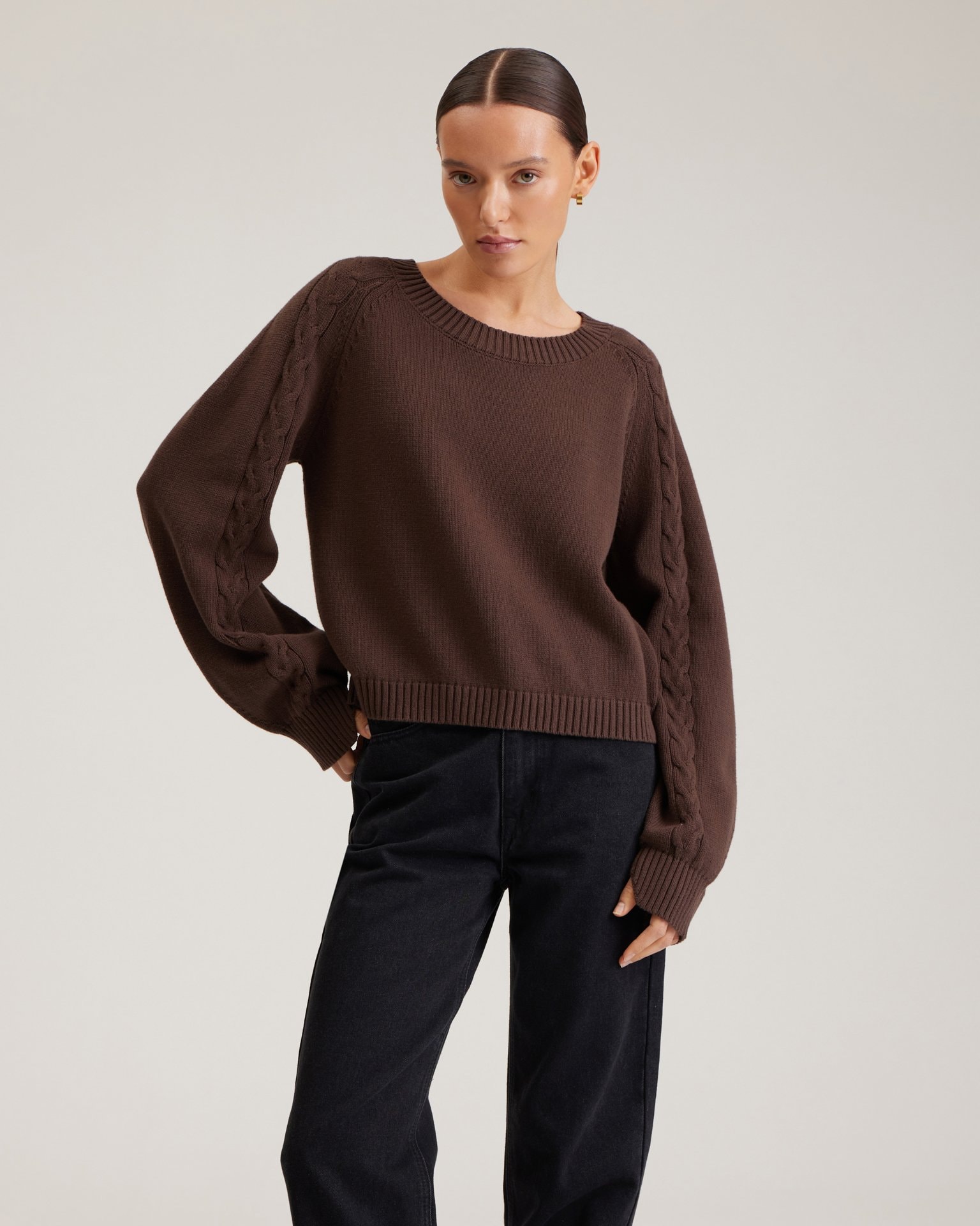 Cable-knit jumper, Brown — photo 3