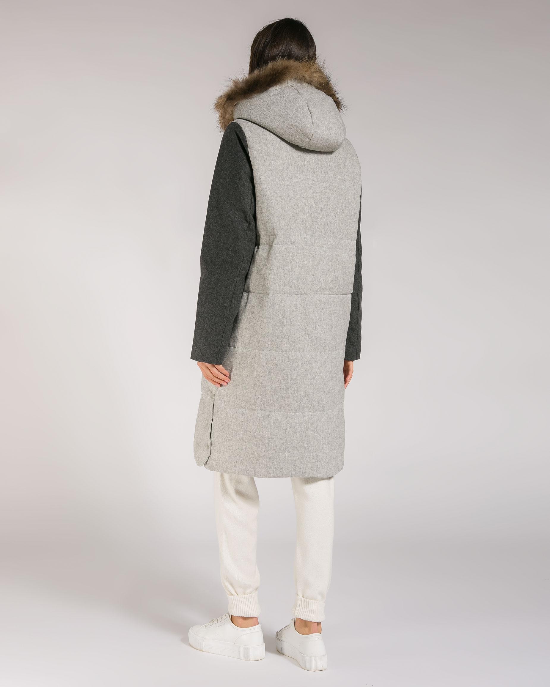 Down coat with waist drawstring and fur-trimmed hood, Charcoal — photo 5