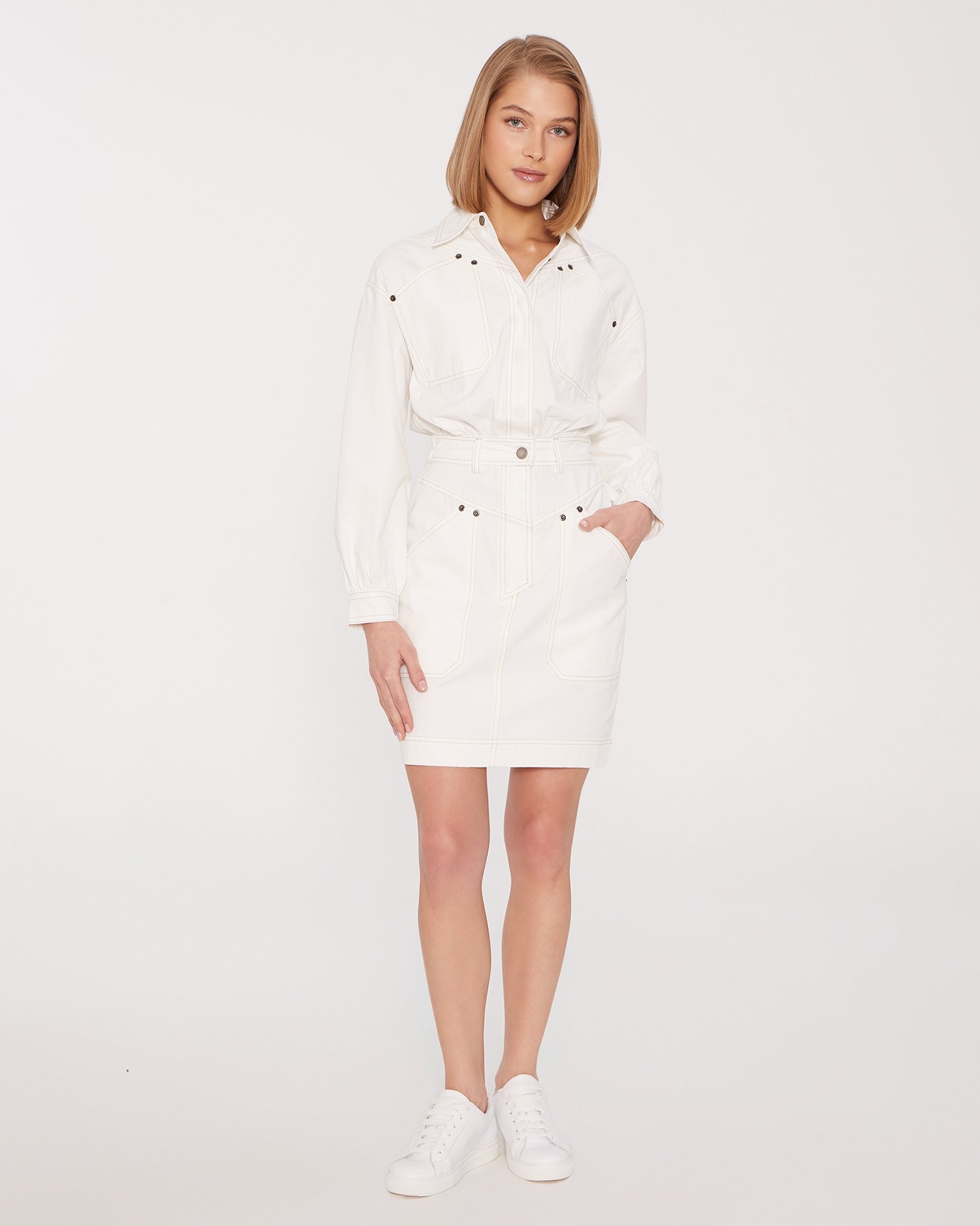 Button-front mini dress, White — photo 2