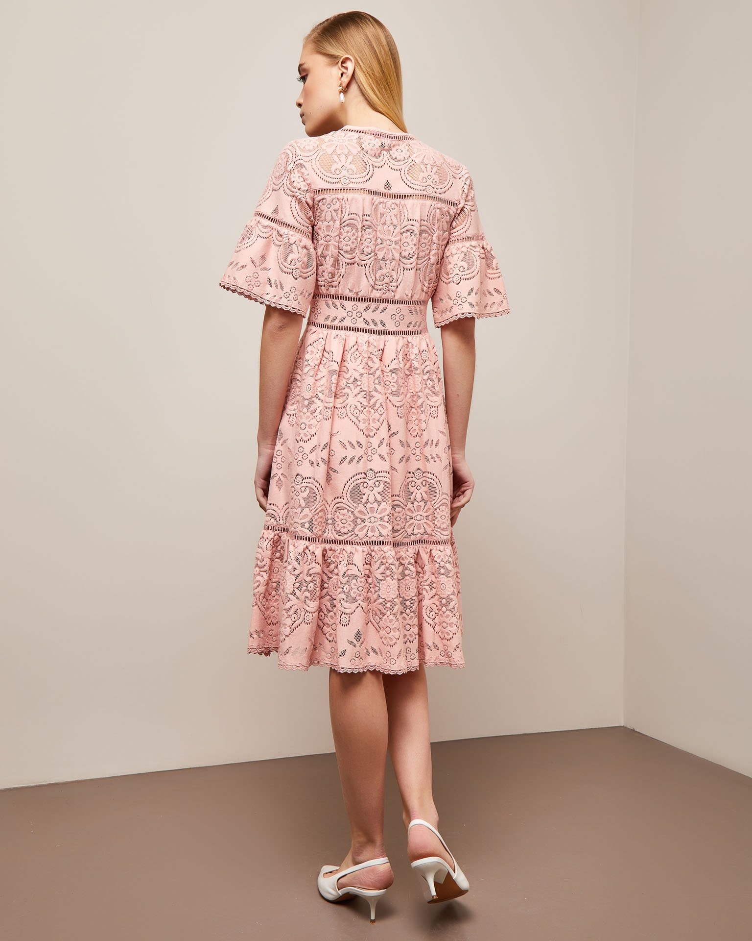 Dress with ruffles on the sleeves and skirt, Pink — photo 3