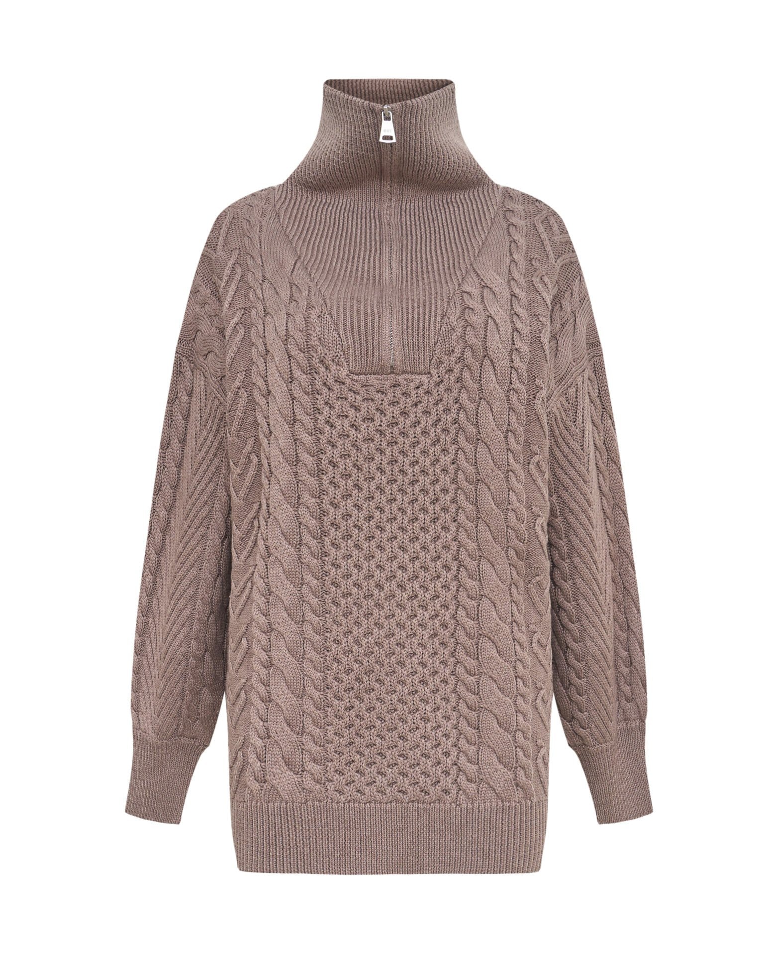Sweater with a zip neck in cappuccino colour, Brown — photo 2