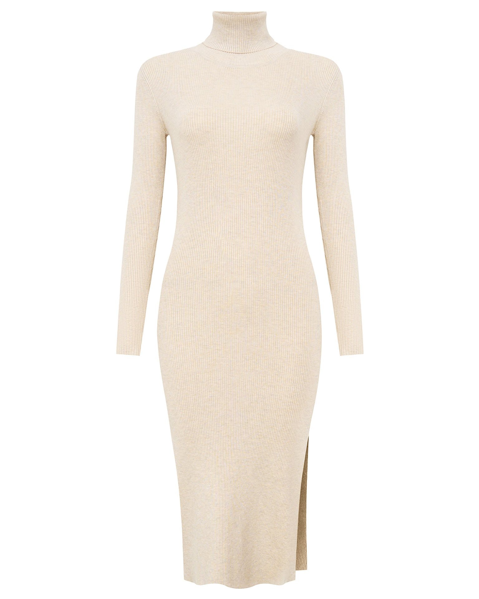 Dress with a high neck, Beige — photo 6