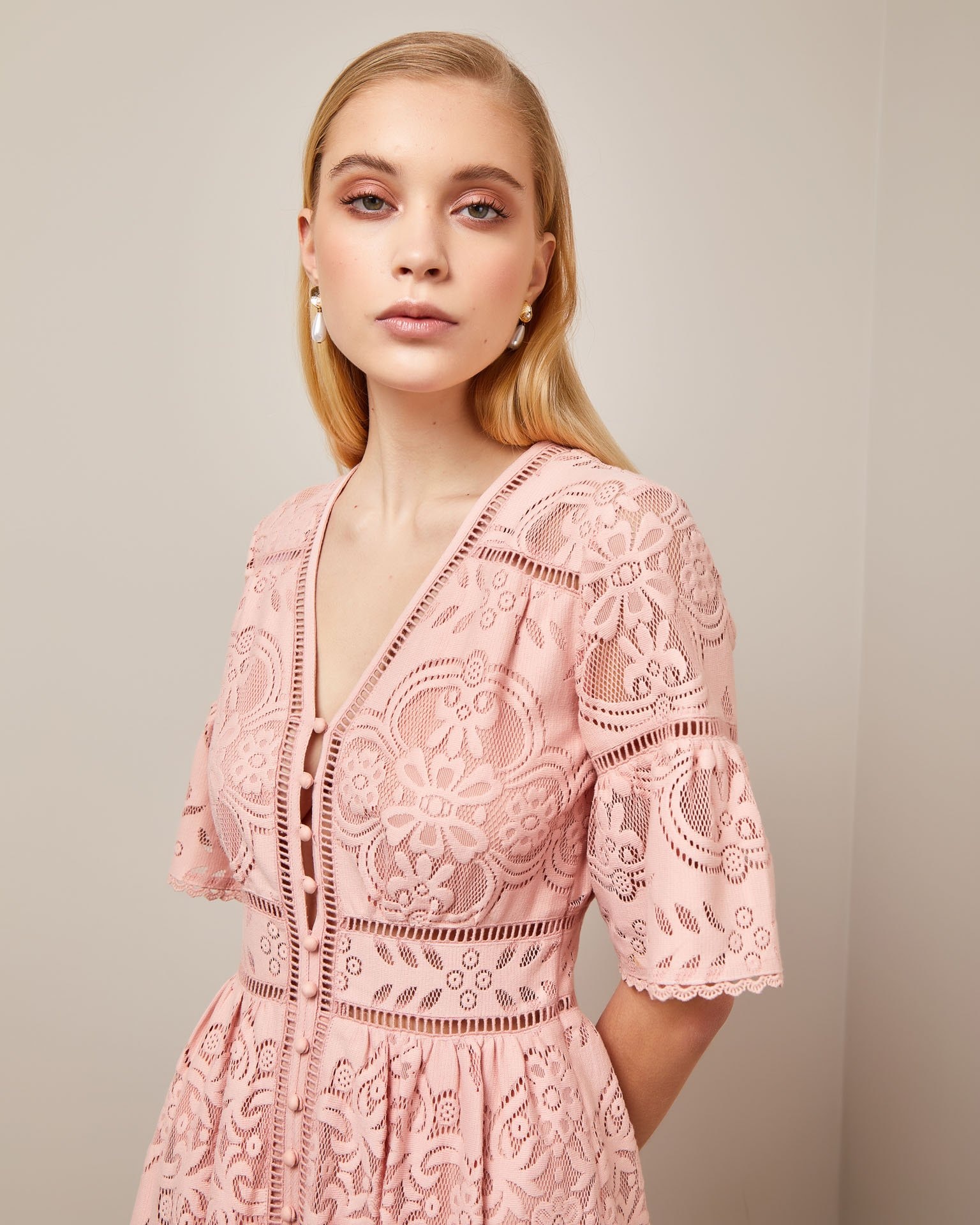 Dress with ruffles on the sleeves and skirt, Pink — photo 4
