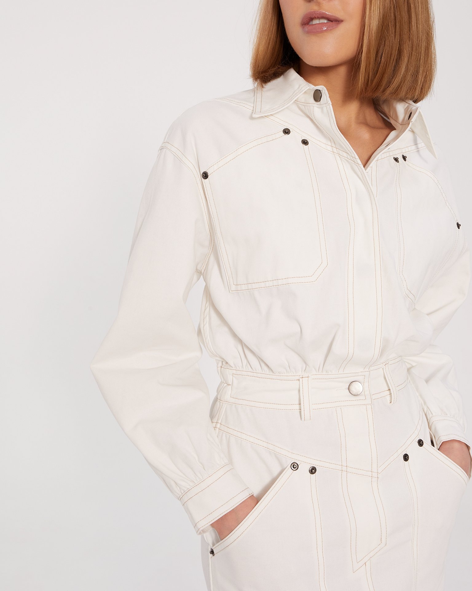 Button-front mini dress, White