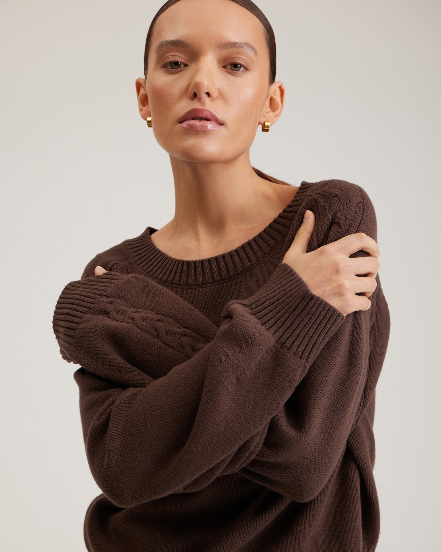 Cable-knit jumper, Brown — photo 8