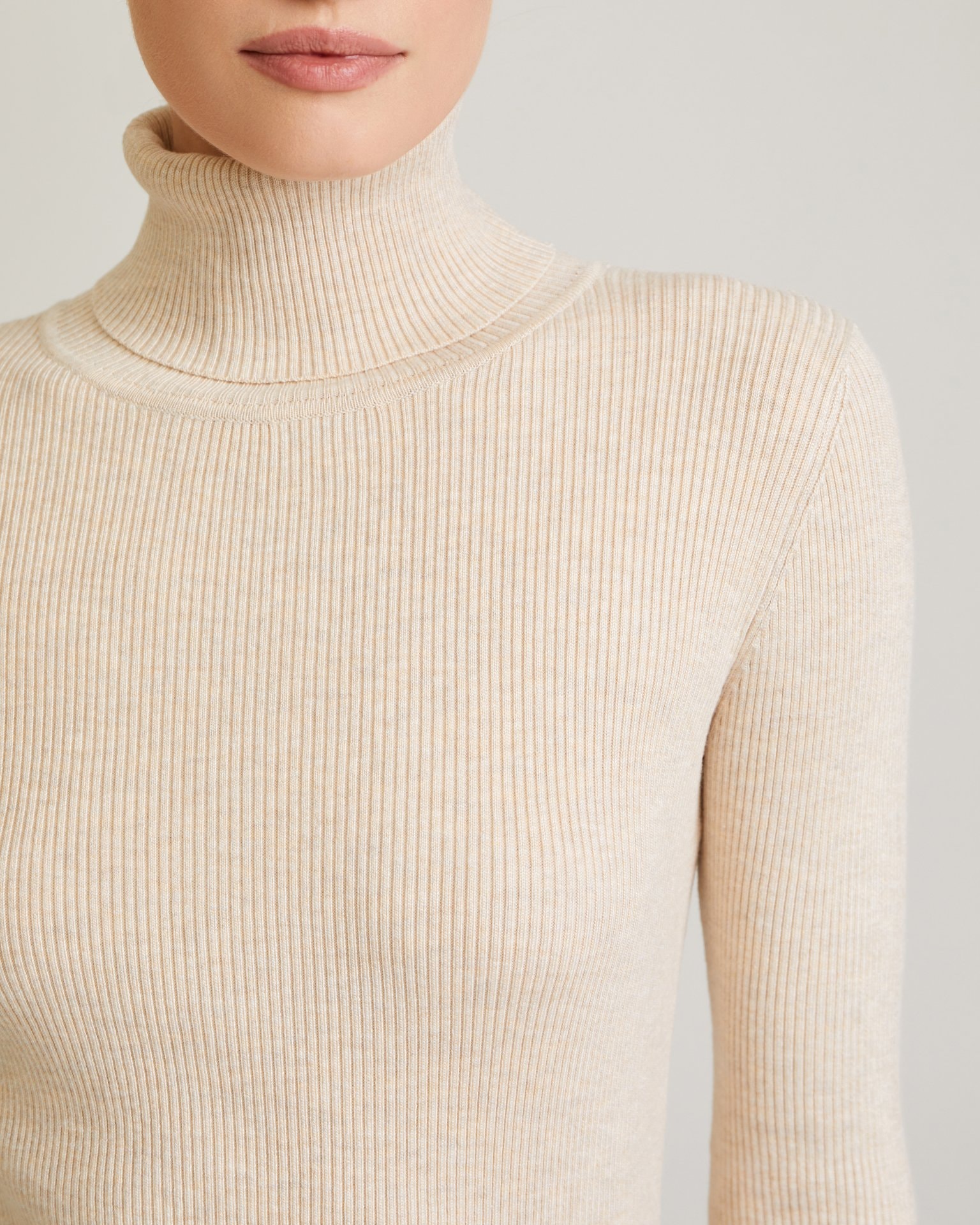 Dress with a high neck, Beige — photo 5