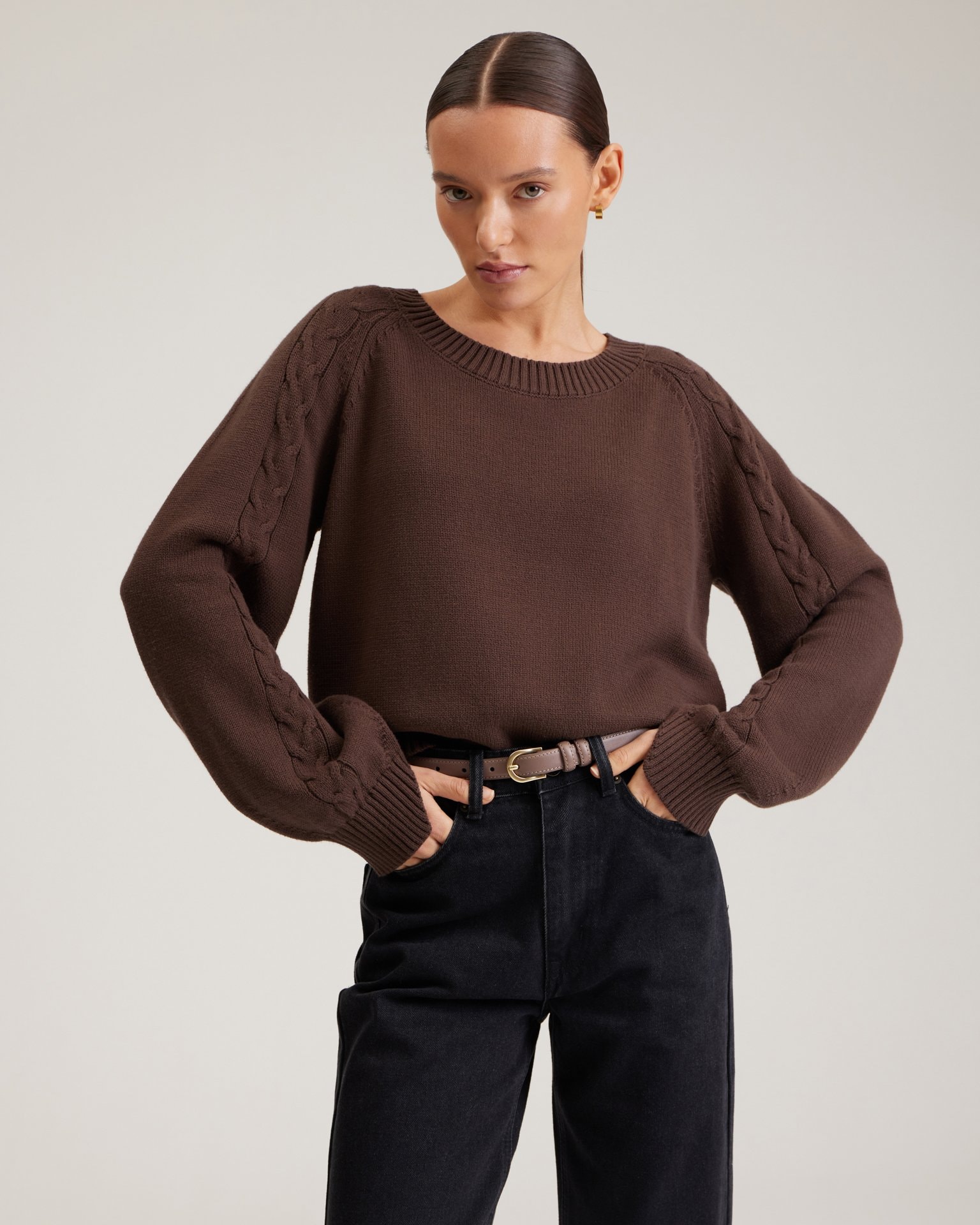 Cable-knit jumper, Brown