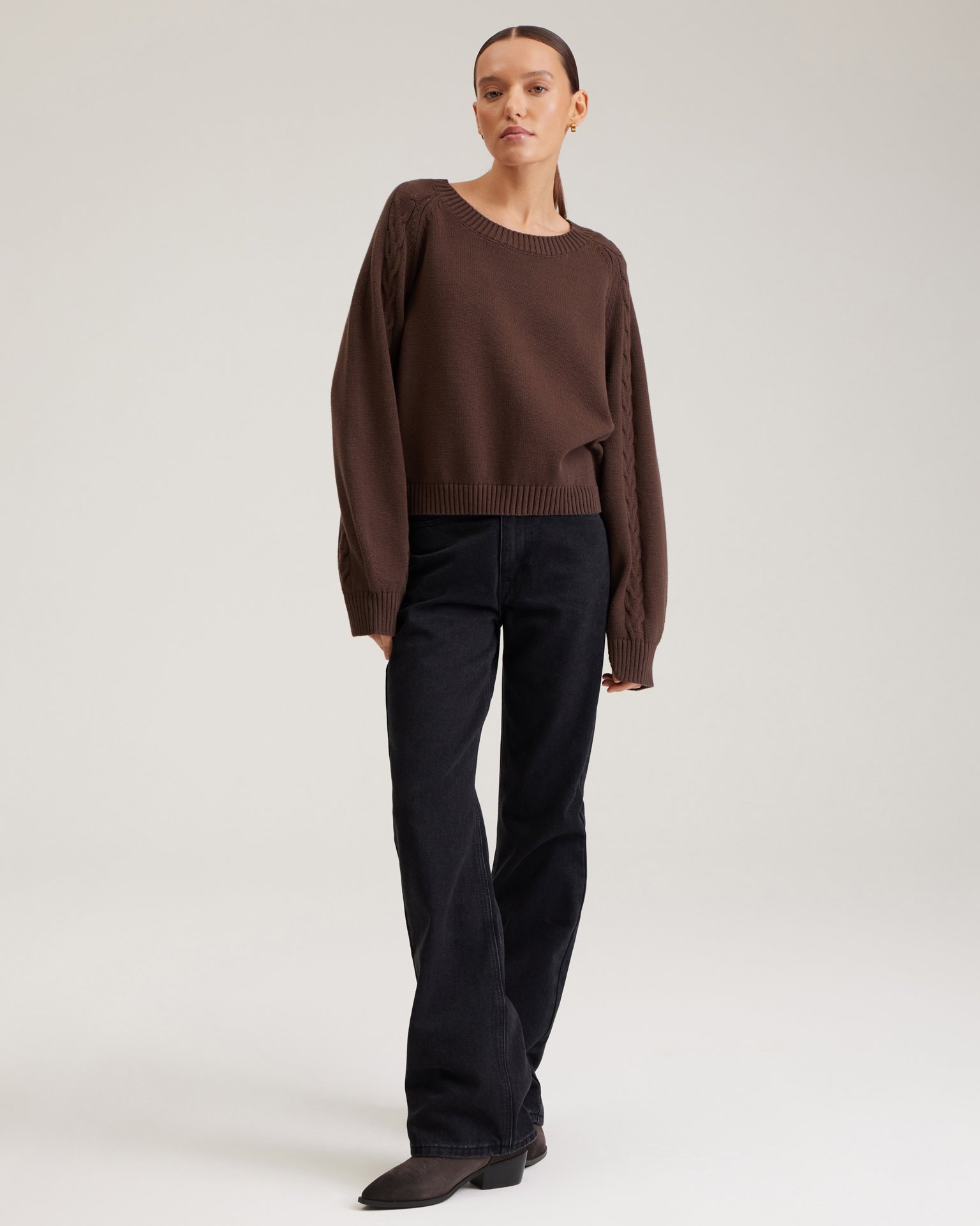 Cable-knit jumper, Brown — photo 5