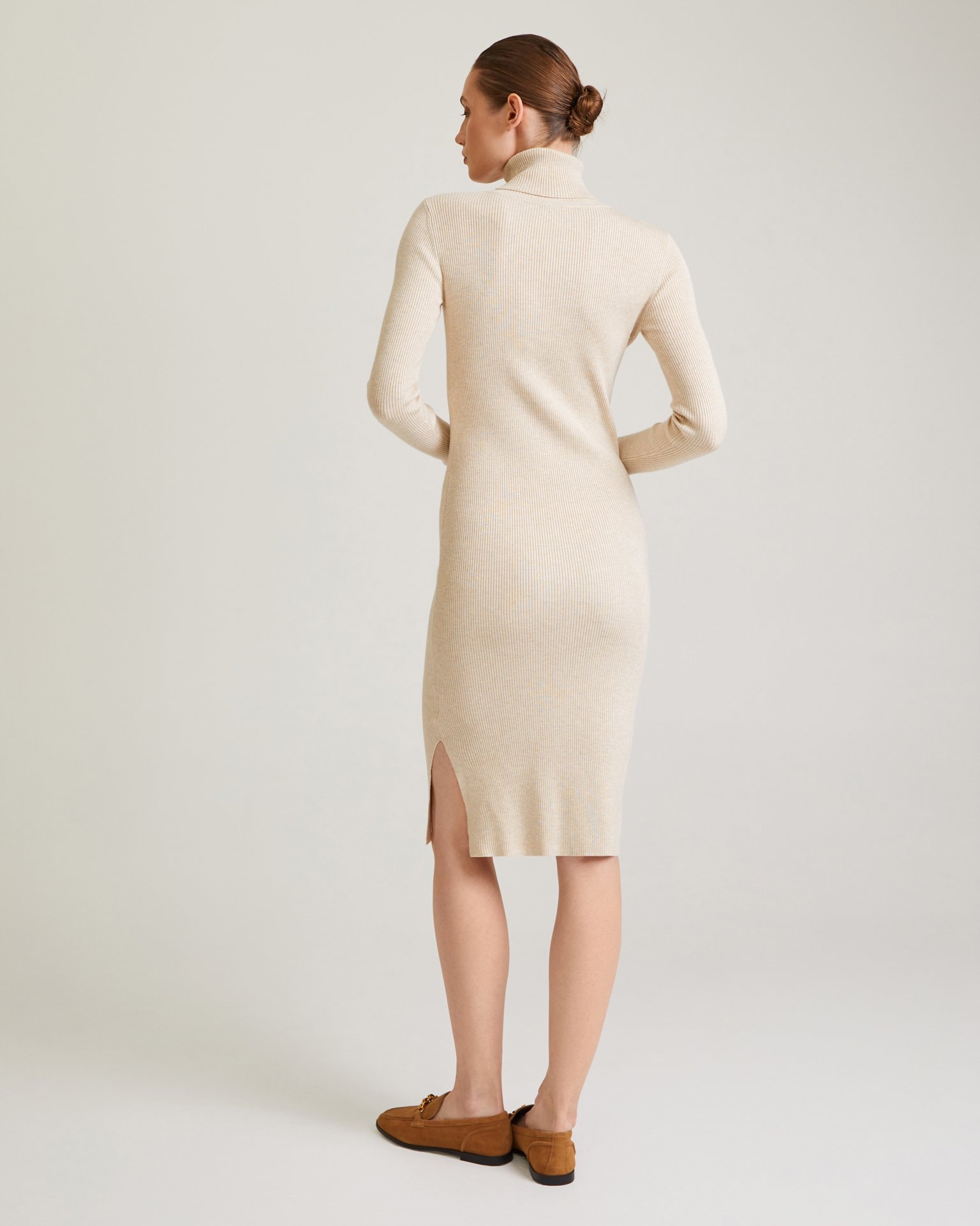 Dress with a high neck, Beige — photo 3