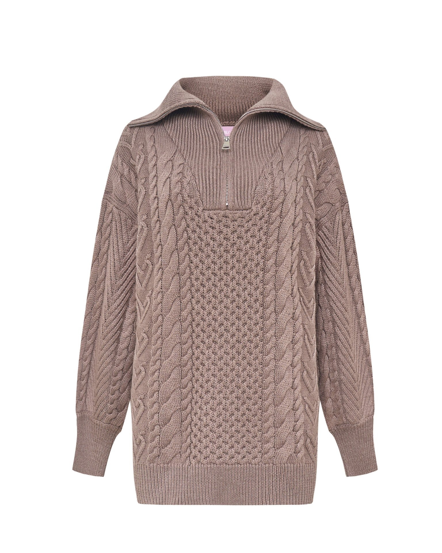 Sweater with a zip neck in cappuccino colour, Brown — photo 6