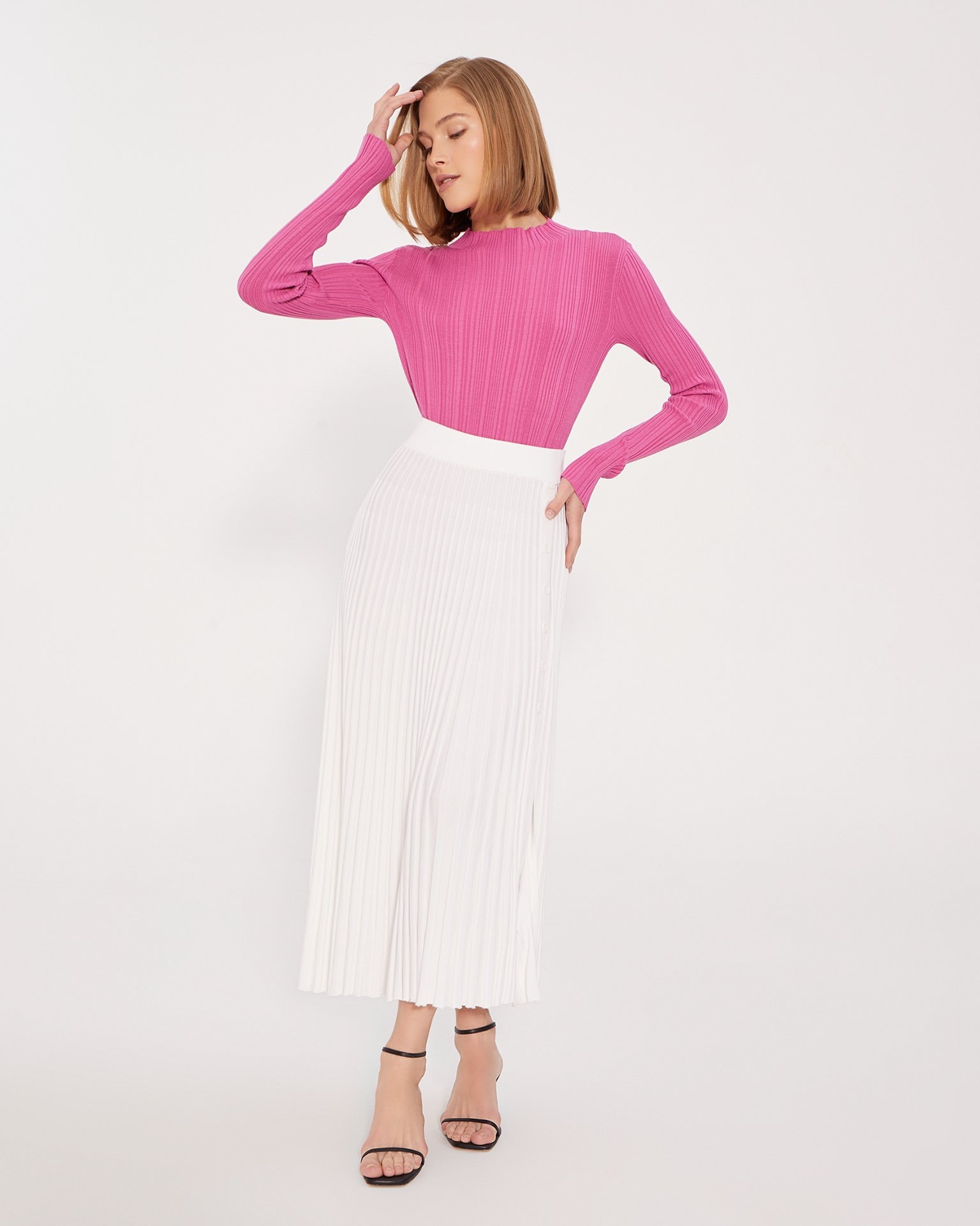 Midi skirt with a slit, White — photo 2