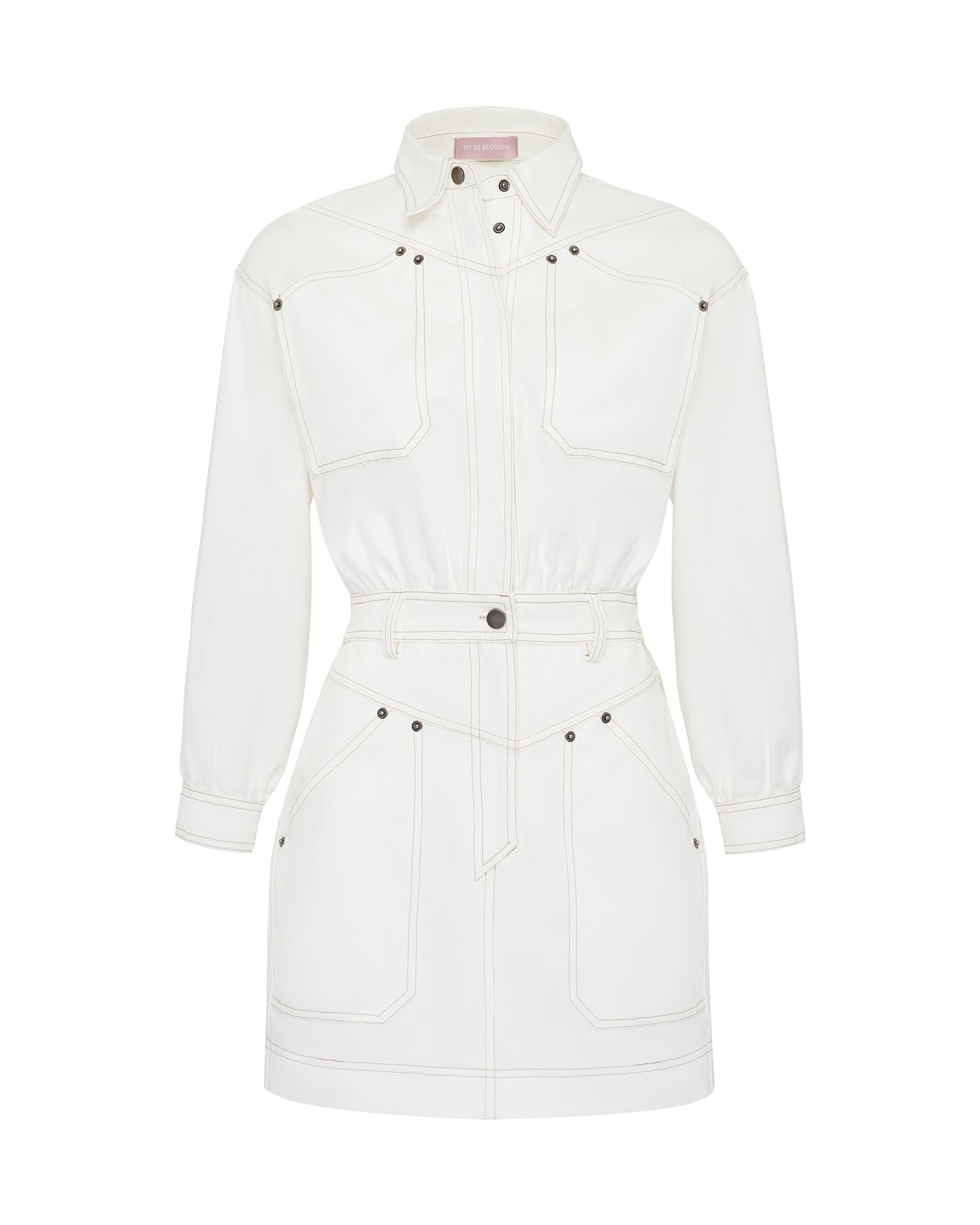 Button-front mini dress, White — photo 6