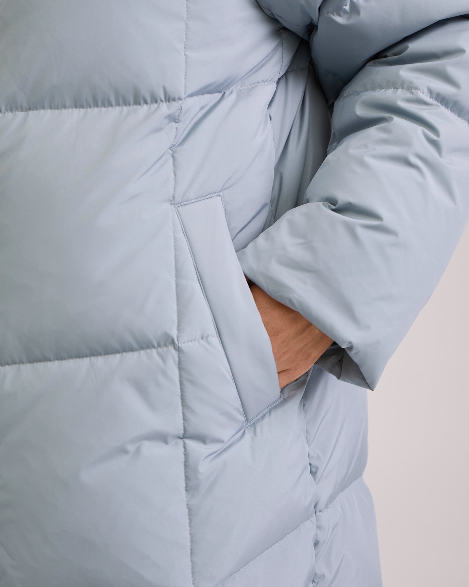 Longline down jacket in grey-blue, Grey — photo 7