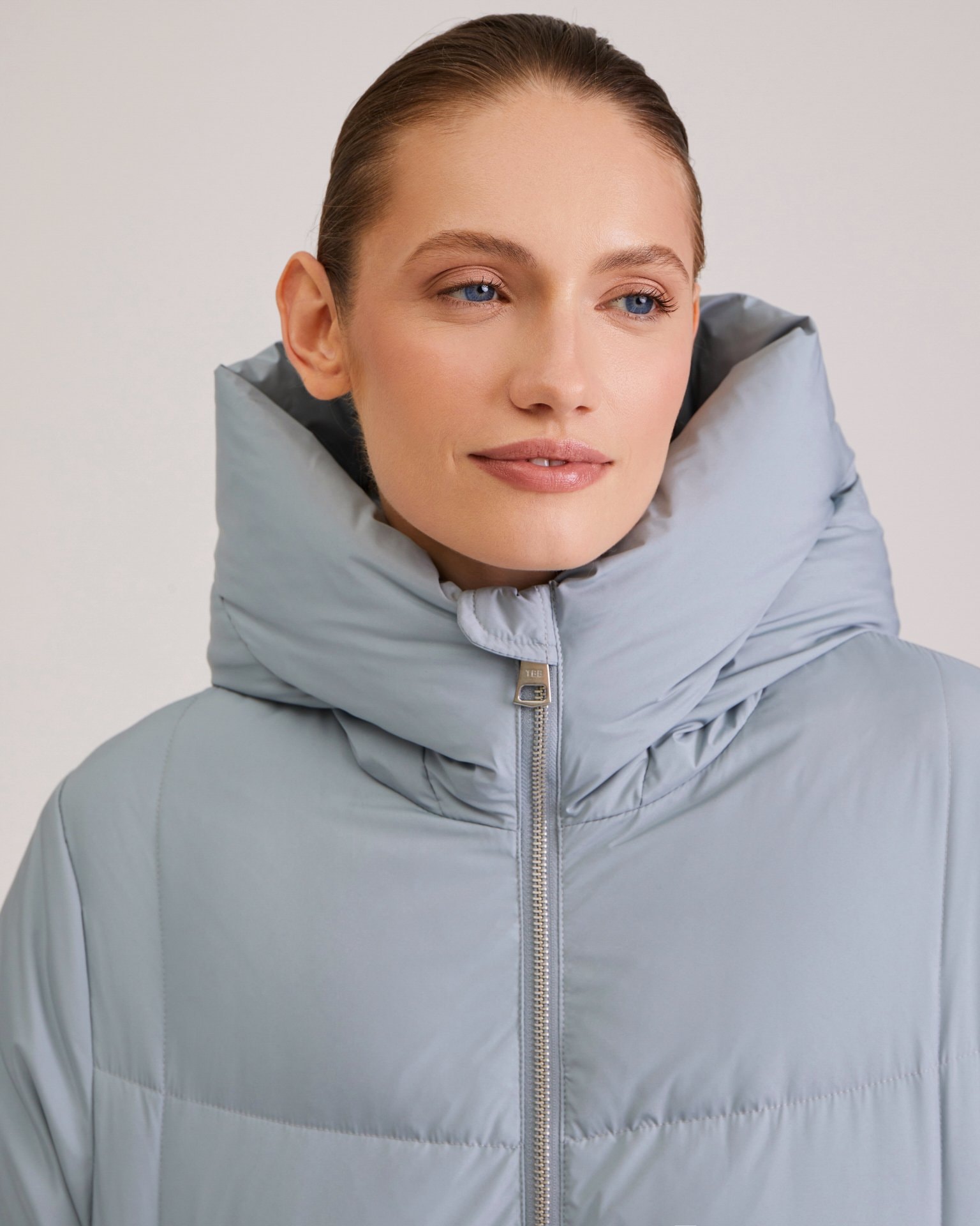 Longline down jacket in grey-blue, Grey — photo 8