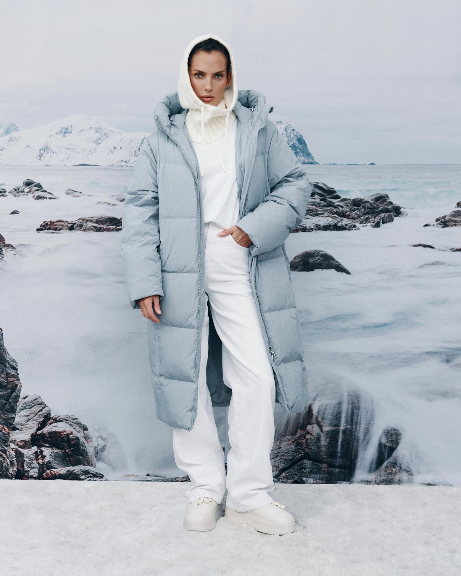 Longline down jacket in grey-blue, Grey — photo 3