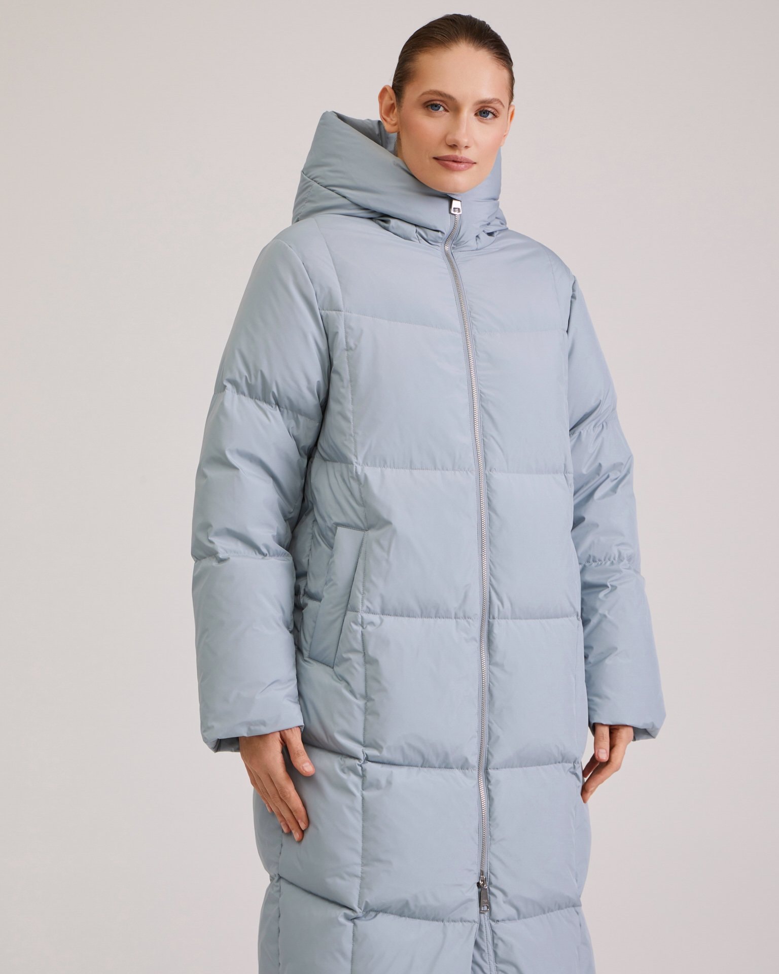 Longline down jacket in grey-blue, Grey — photo 4