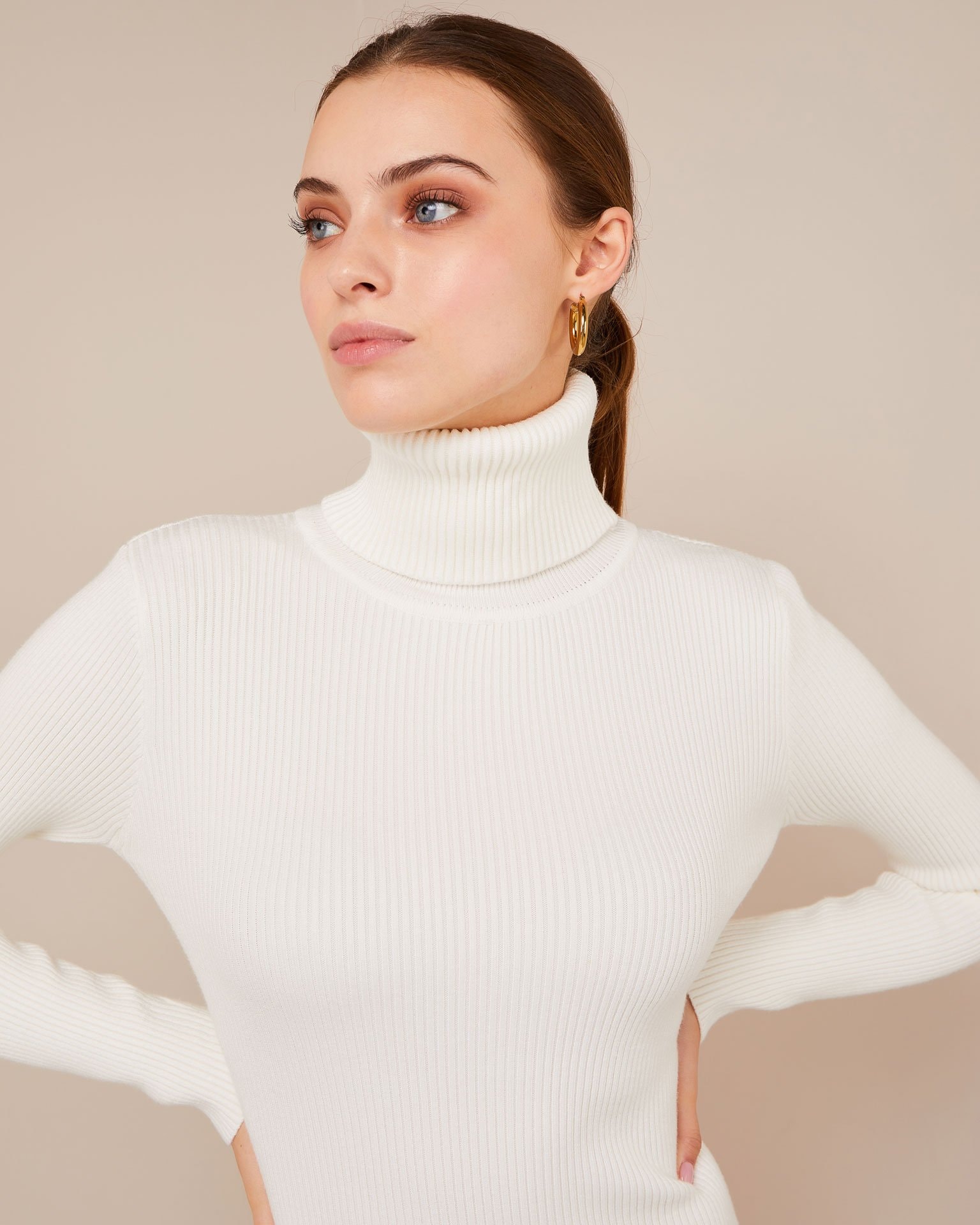 Rib-knit dress with a slit, White — photo 4