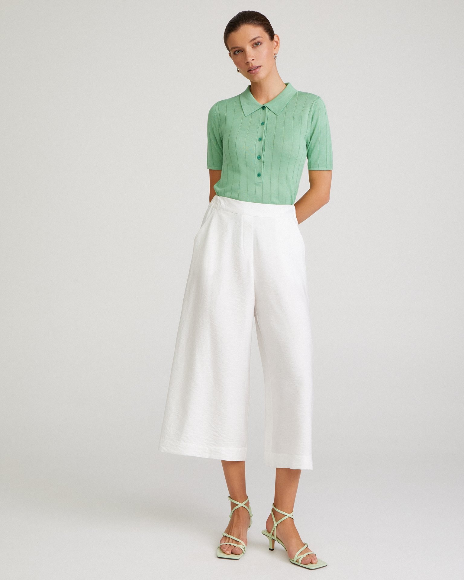 Cropped palazzo trousers, White