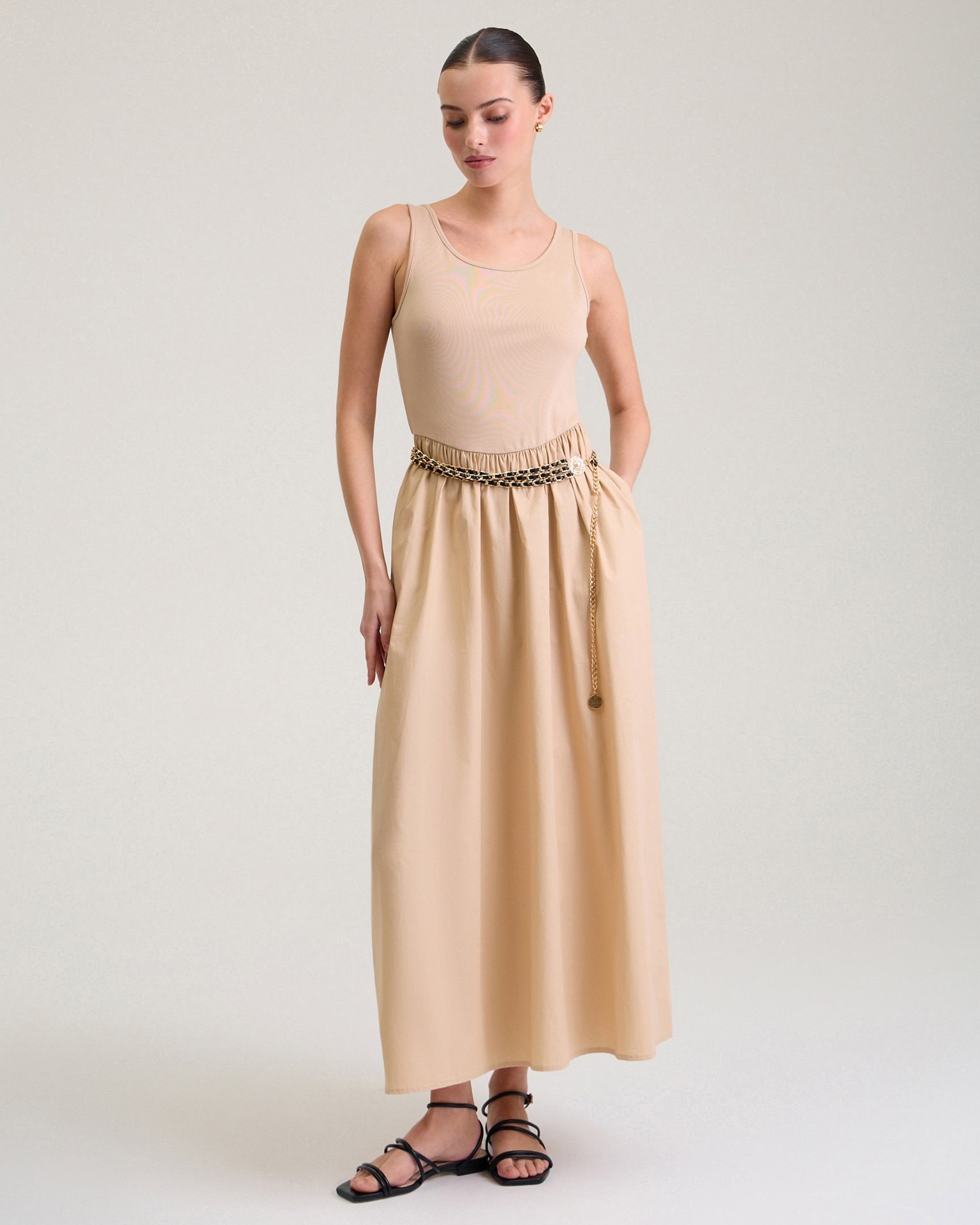 Beige Pinafore Dress, Beige