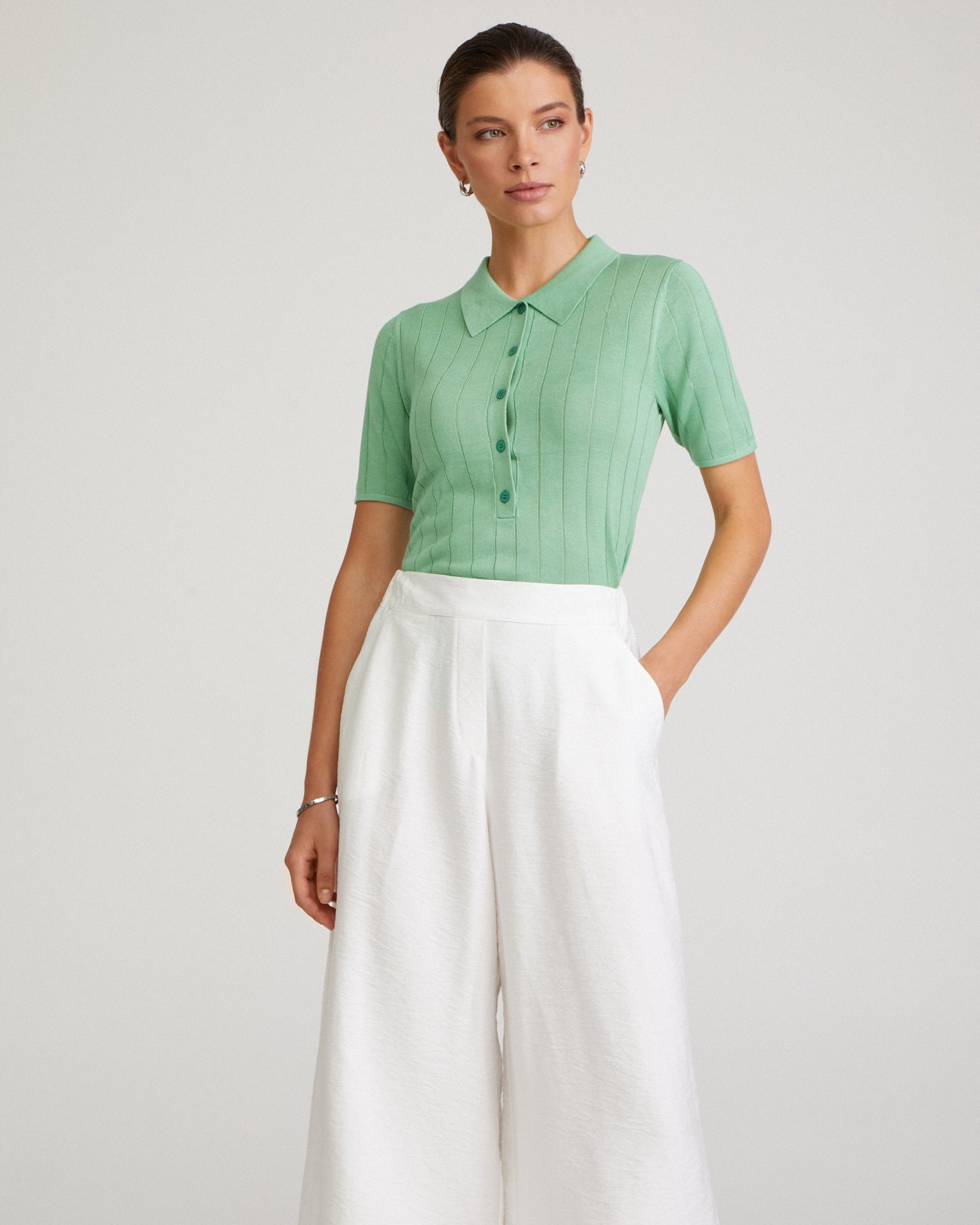 Cropped palazzo trousers, White — photo 3