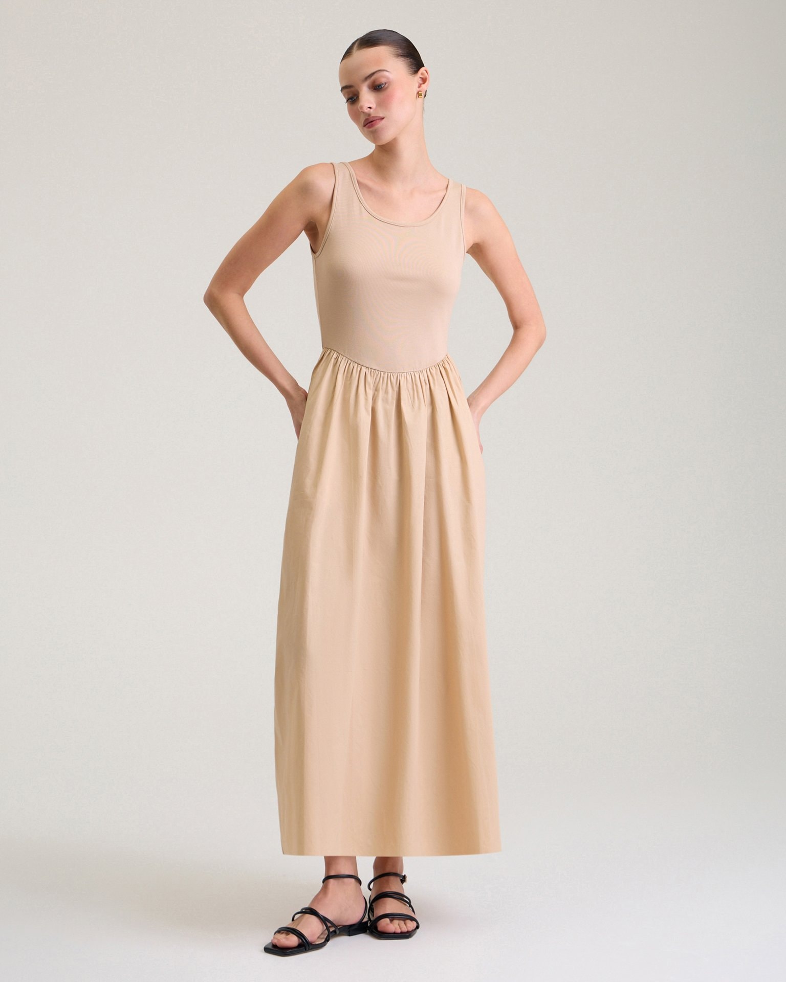 Beige Pinafore Dress, Beige — photo 2