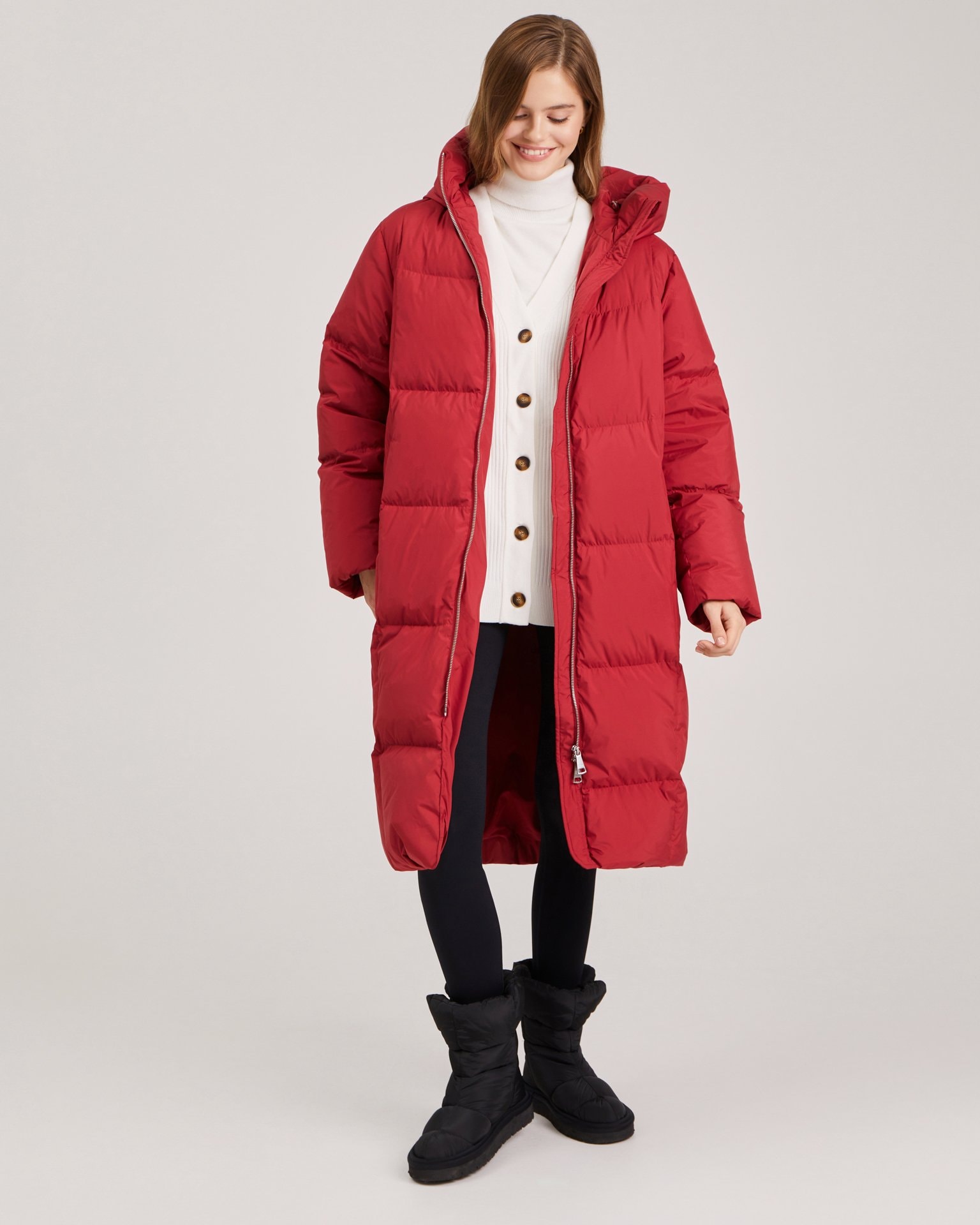 Long padded coat in marsala, Marsala — photo 7
