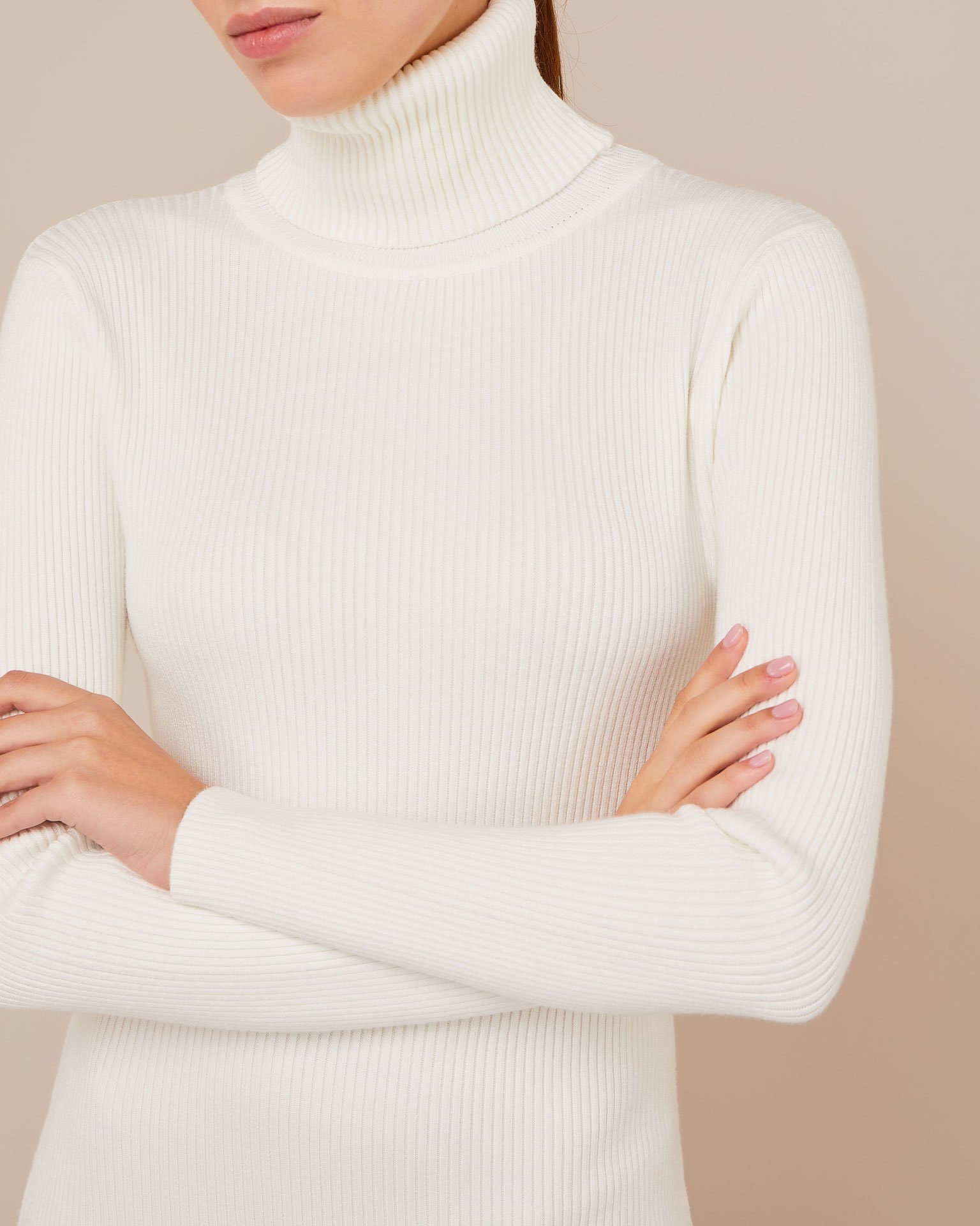 Rib-knit dress with a slit, White — photo 5