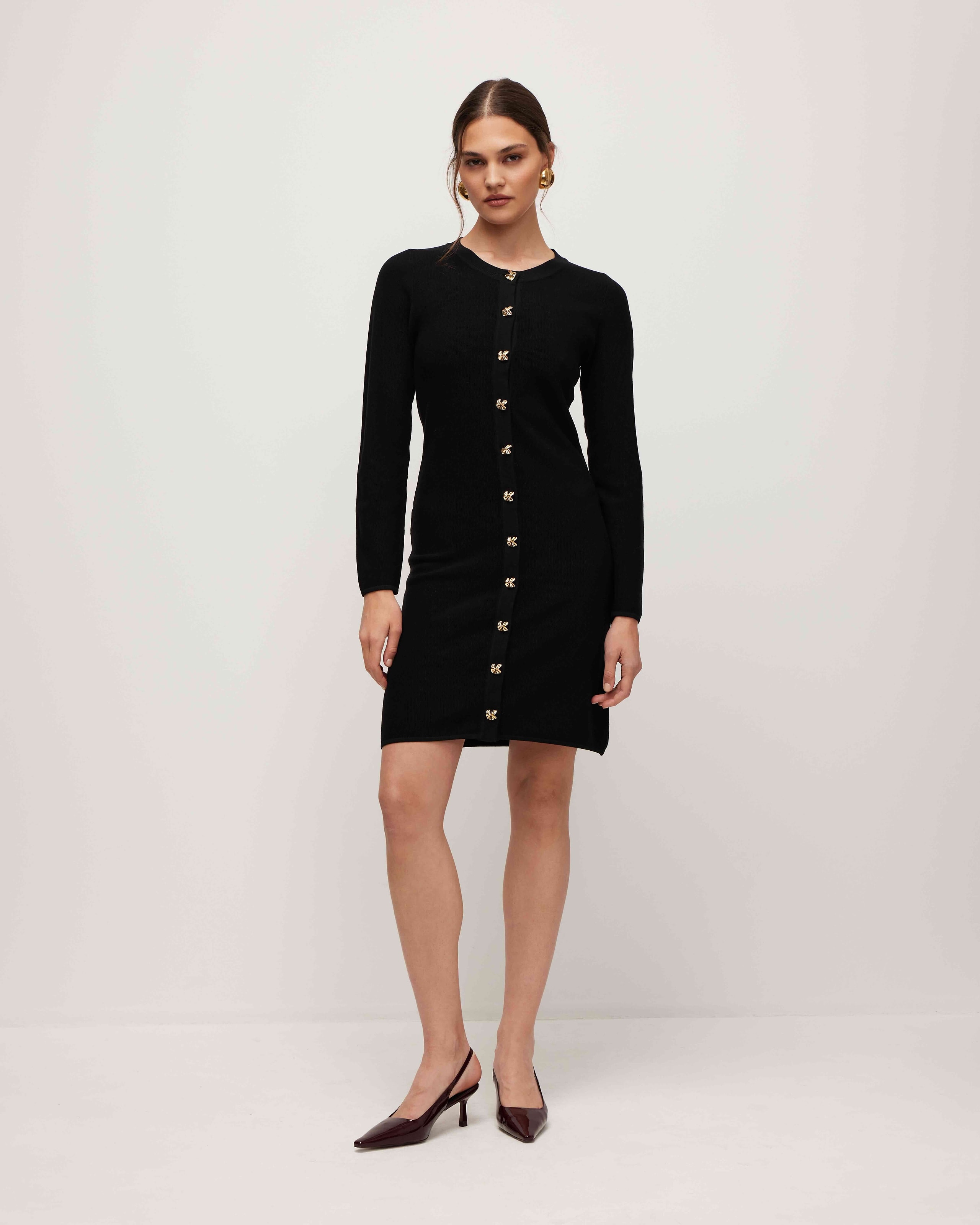 Button-down knit dress, Black — photo 2