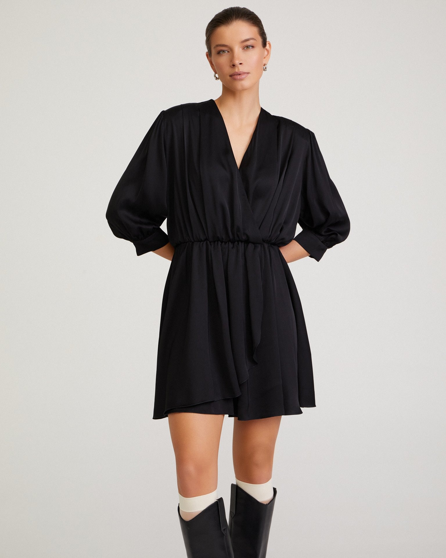 Long-sleeved mini dress, Black — photo 5