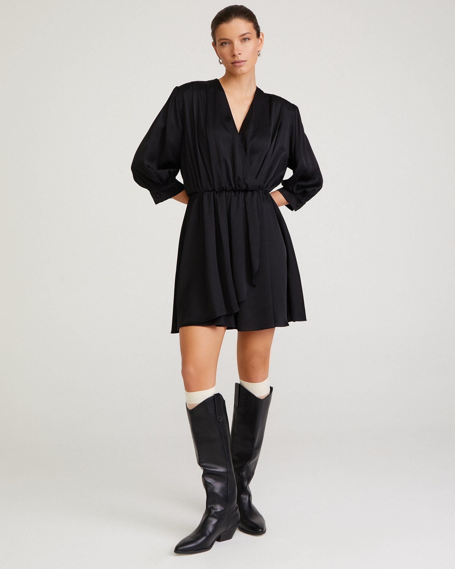 Long-sleeved mini dress, Black — photo 2
