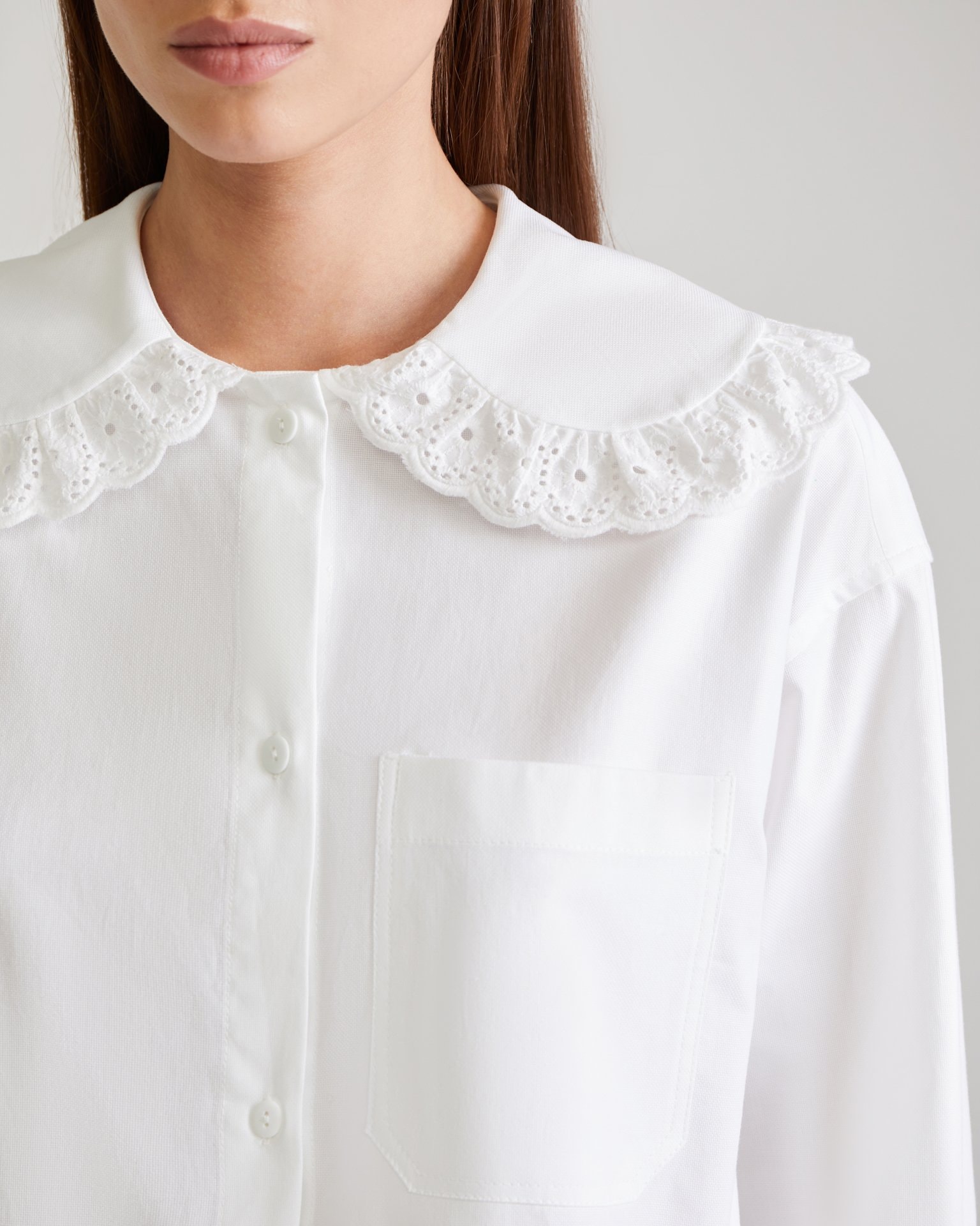 Shirt with a round collar, White — photo 7