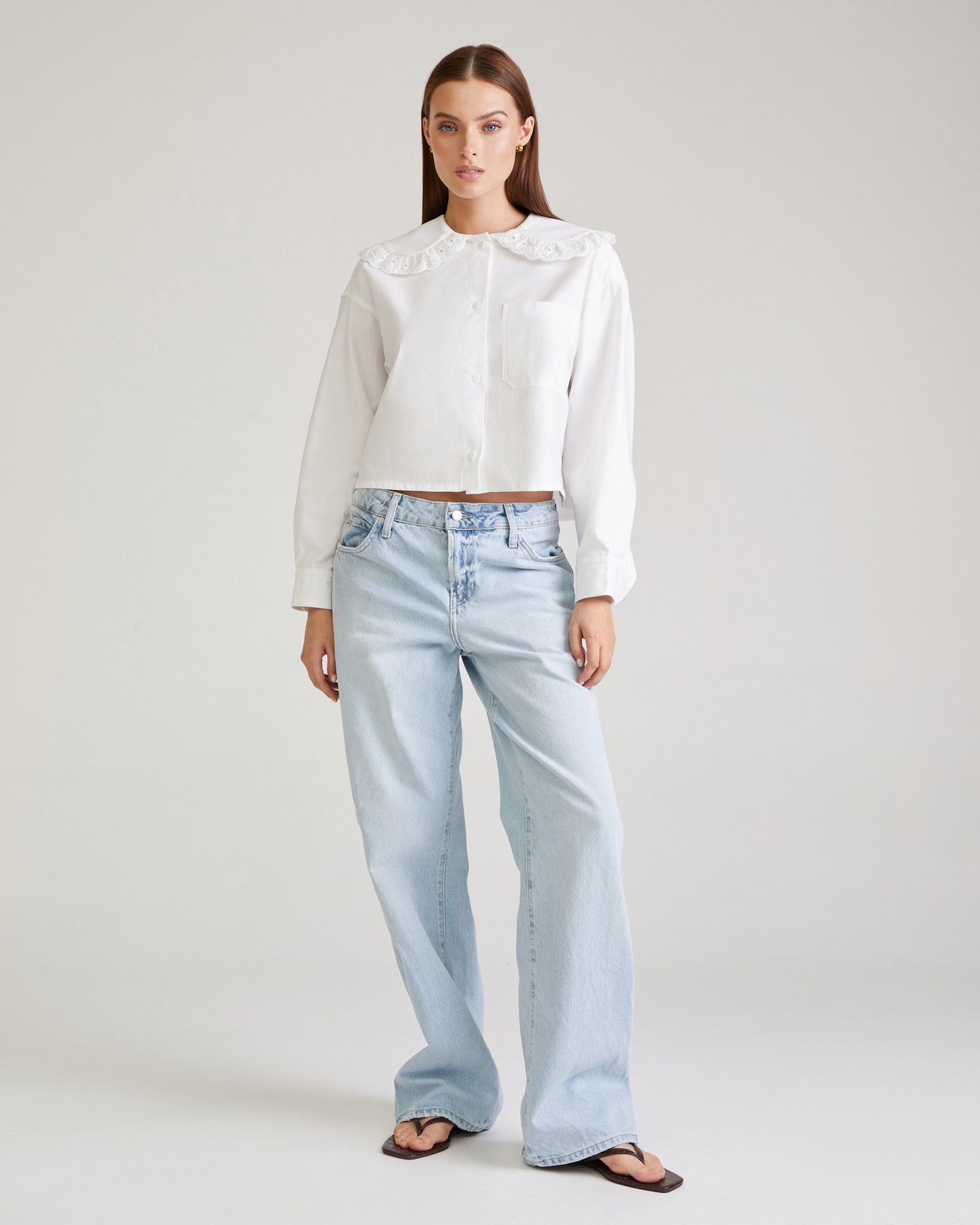 Shirt with a round collar, White — photo 2