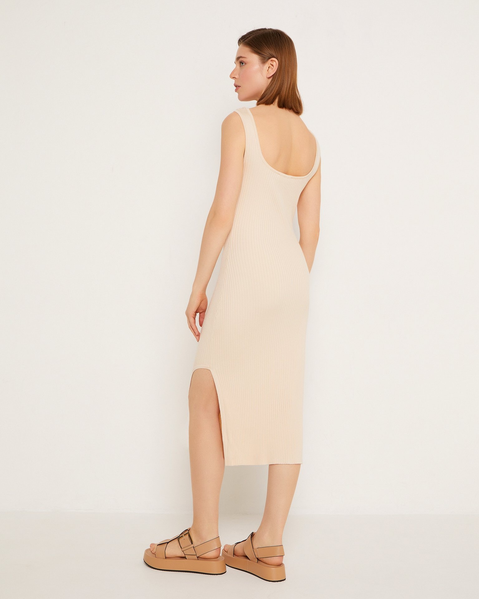 Dress with round neckline, Beige — photo 5