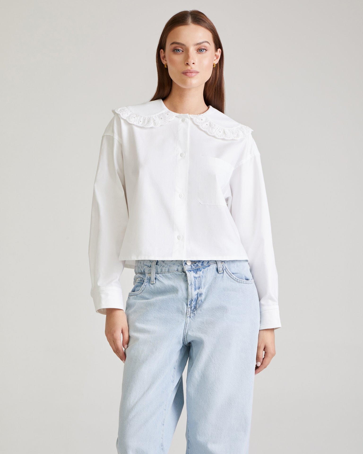 Shirt with a round collar, White — photo 4