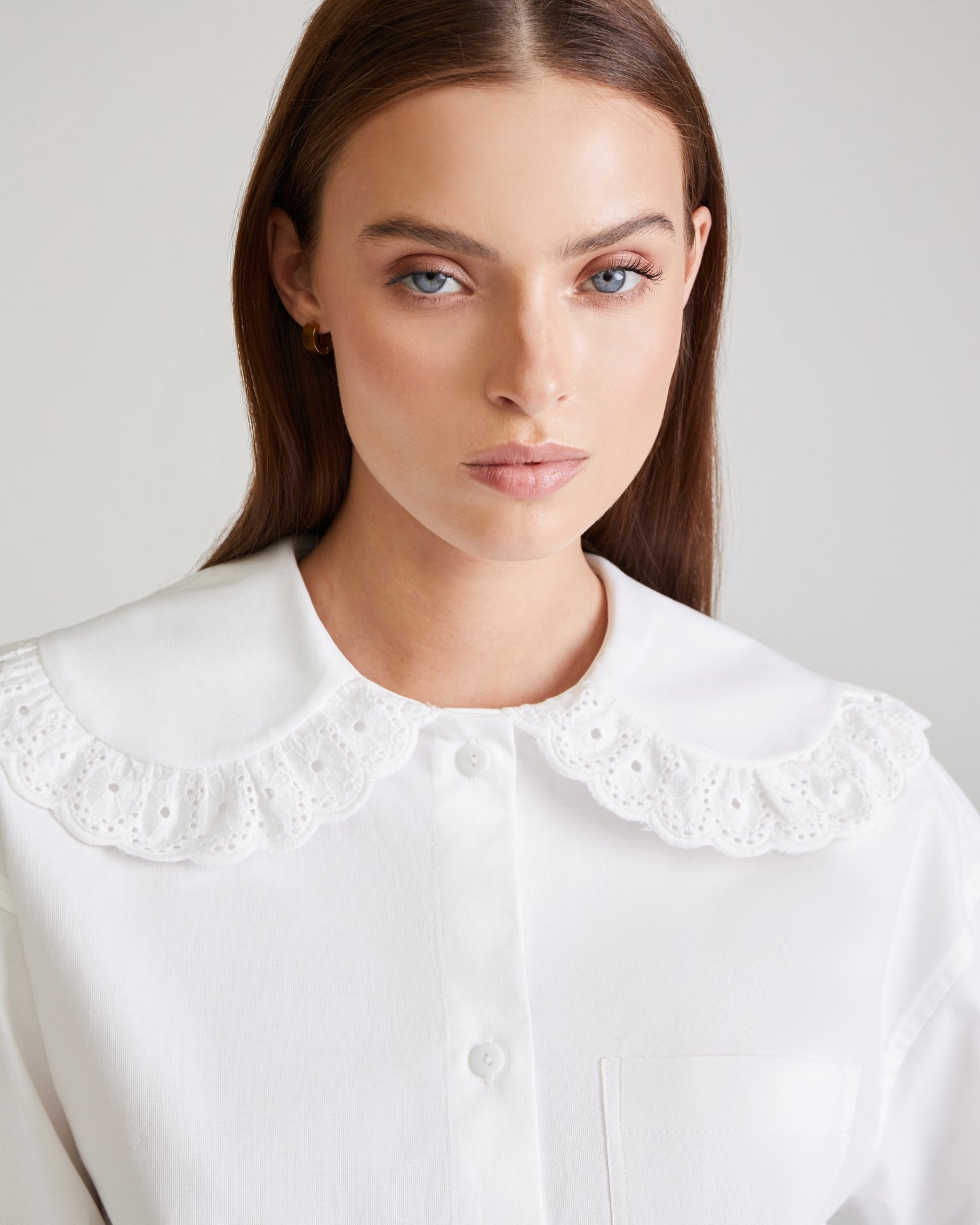 Shirt with a round collar, White — photo 6