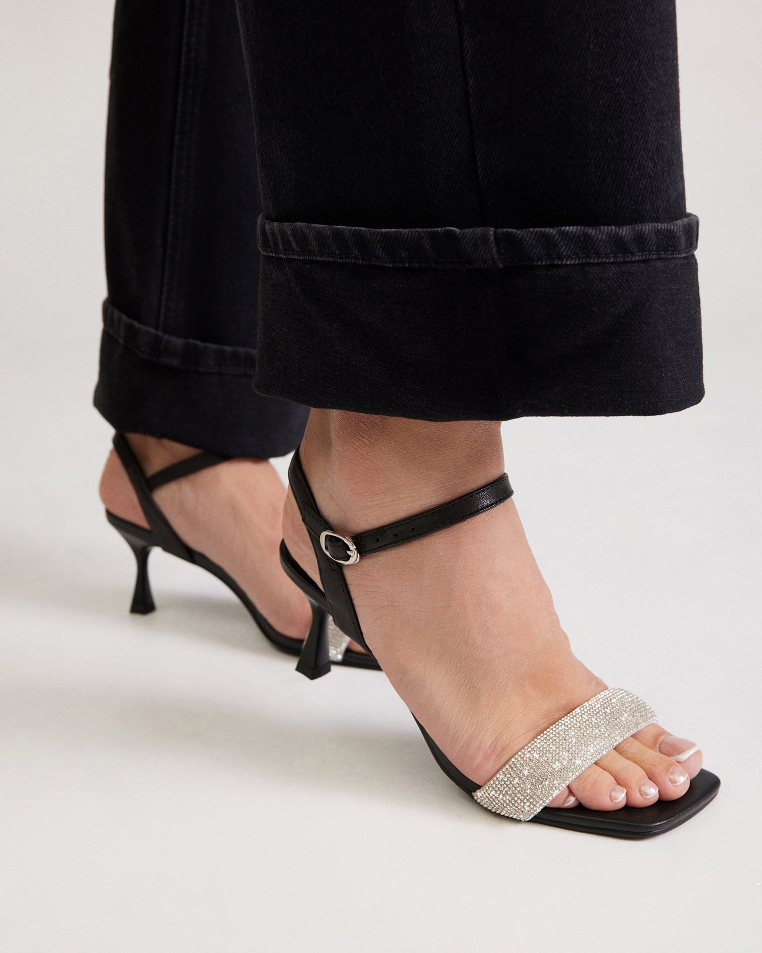 Sandals with crystals, Black — photo 5