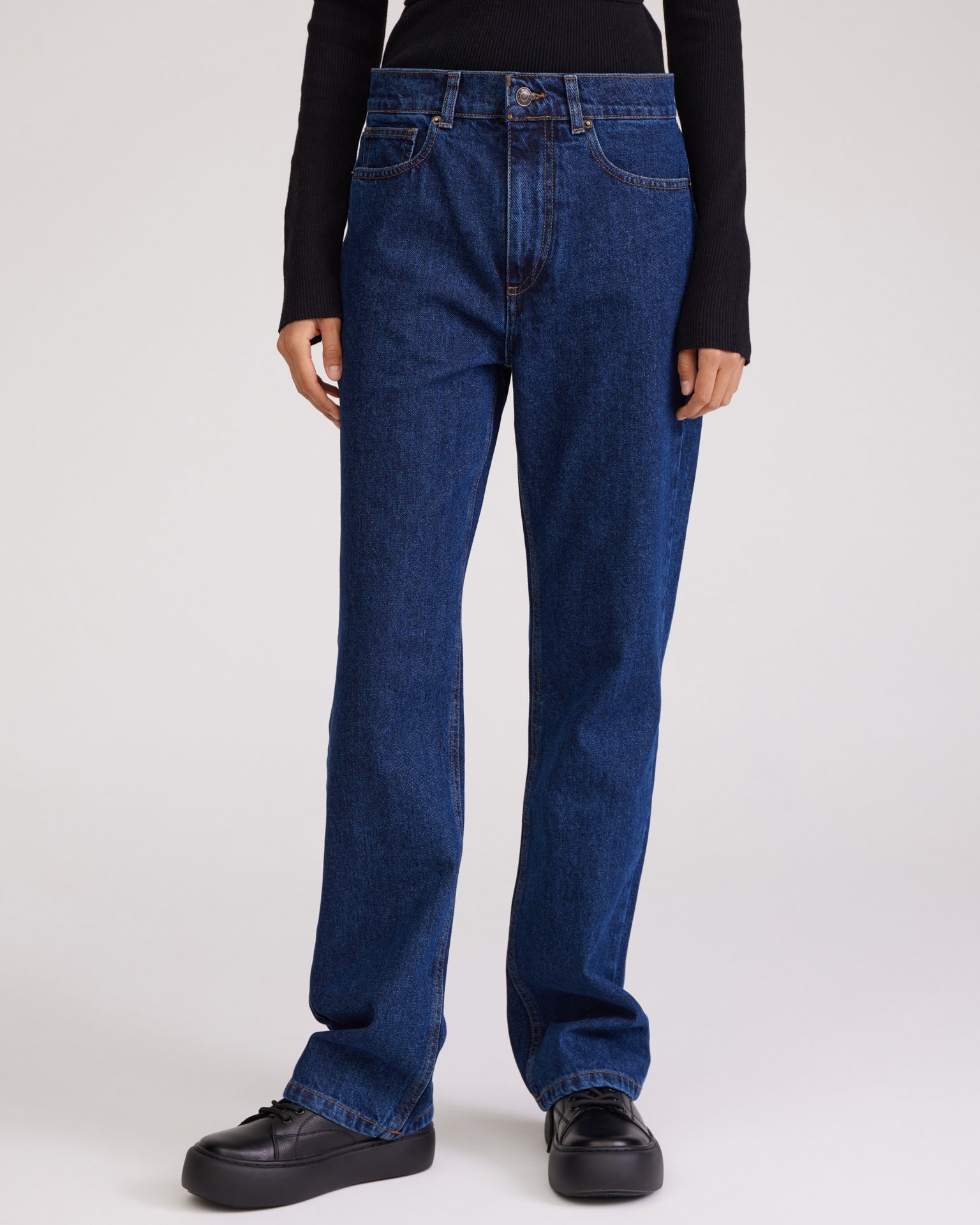 Dark blue straight-leg jeans, Blue — photo 6