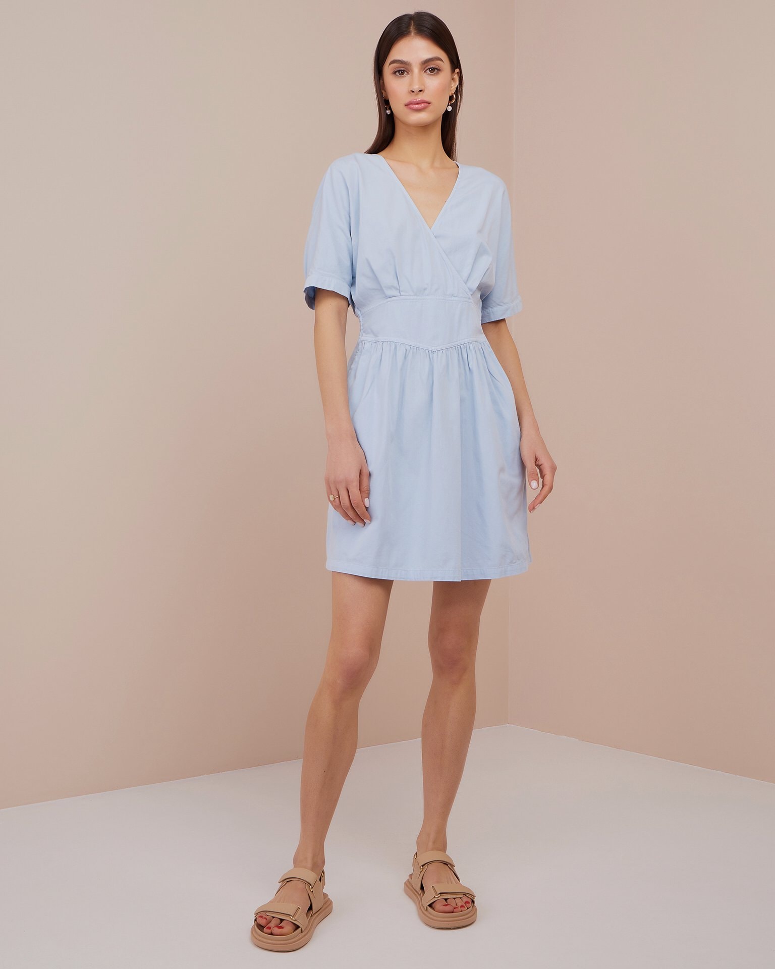 Dress with a waist accent, Sky blue — photo 3