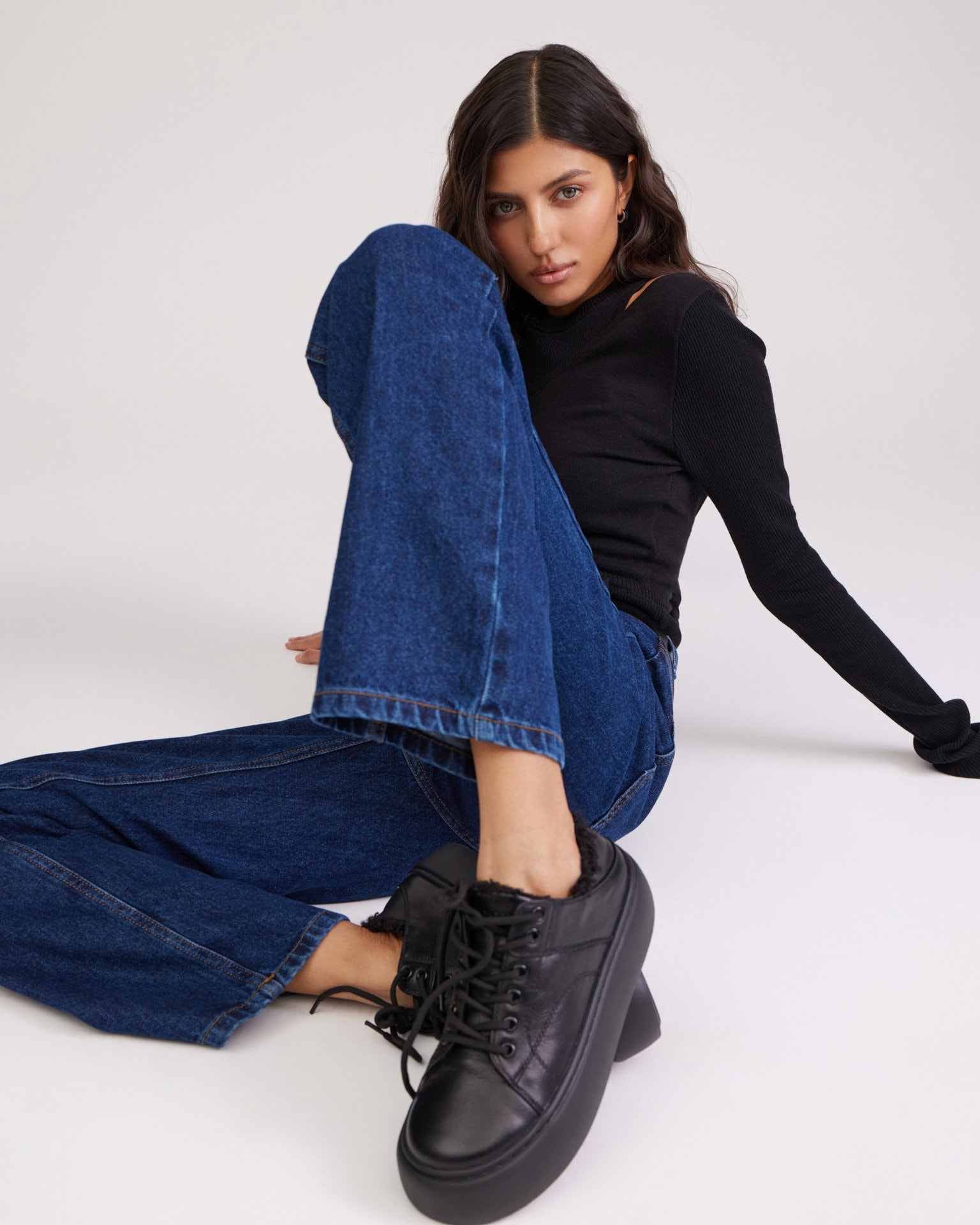 Dark blue straight-leg jeans, Blue — photo 5