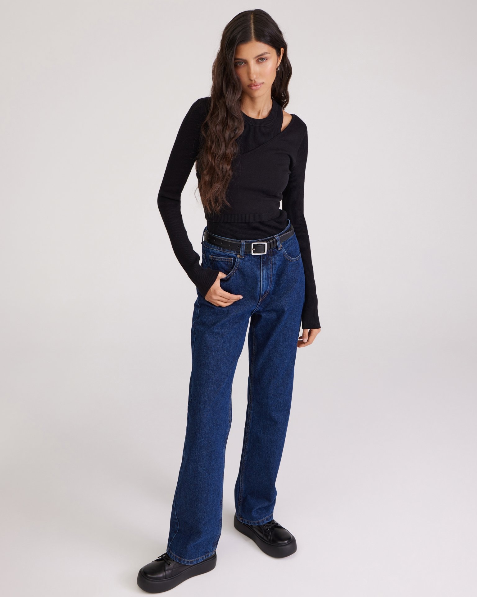 Dark blue straight-leg jeans, Blue — photo 4