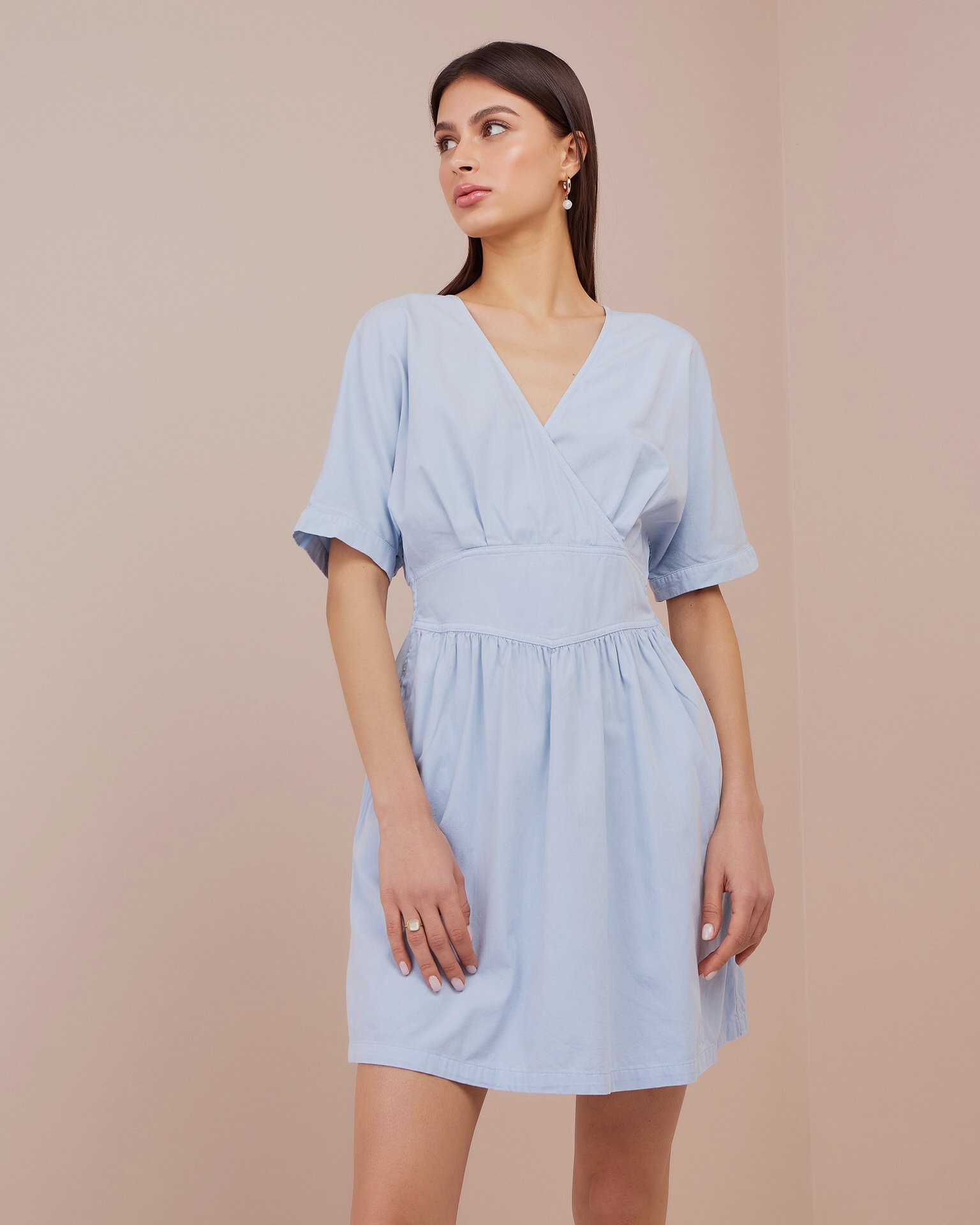 Dress with a waist accent, Sky blue — photo 2
