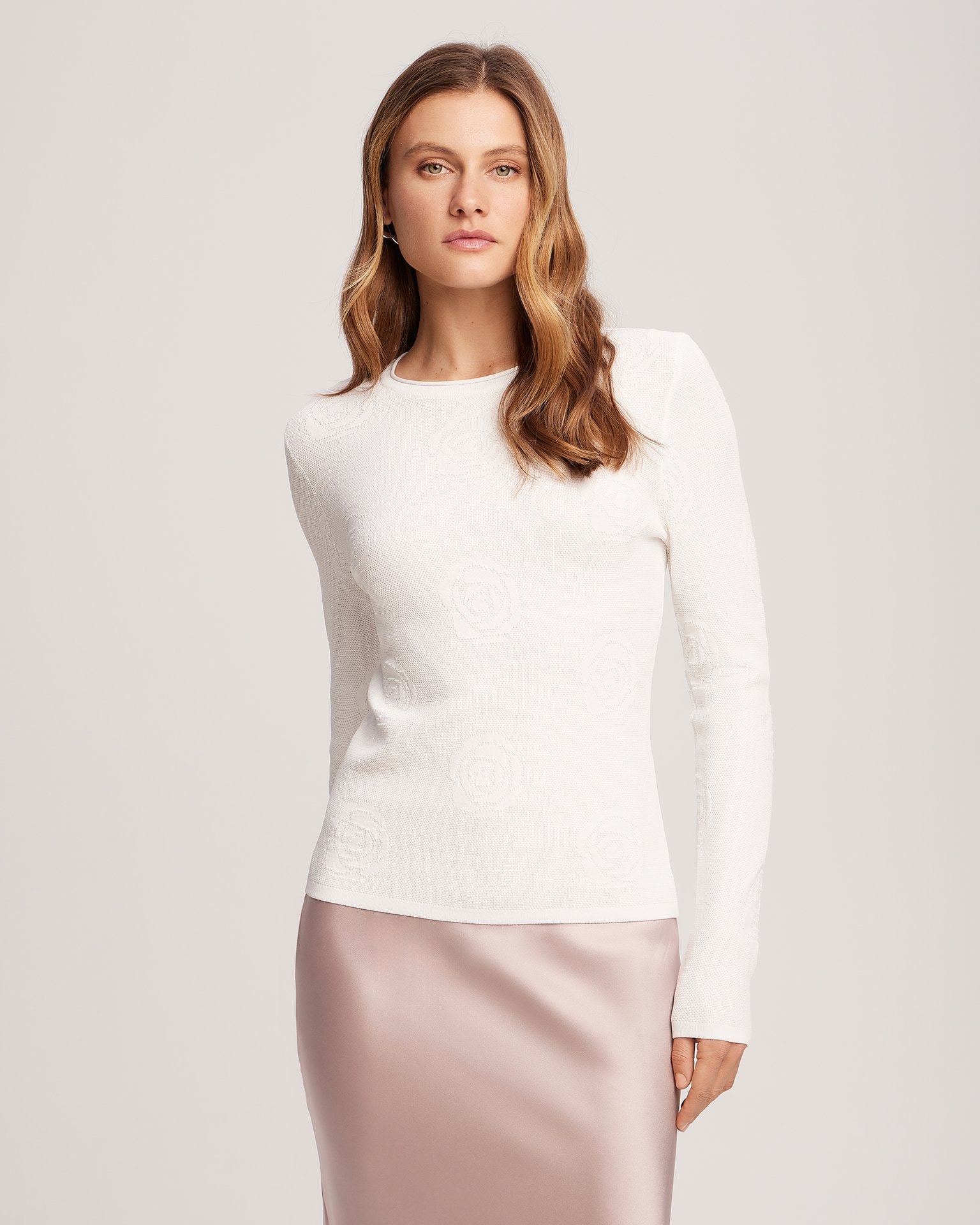 Jumper with textured roses, White