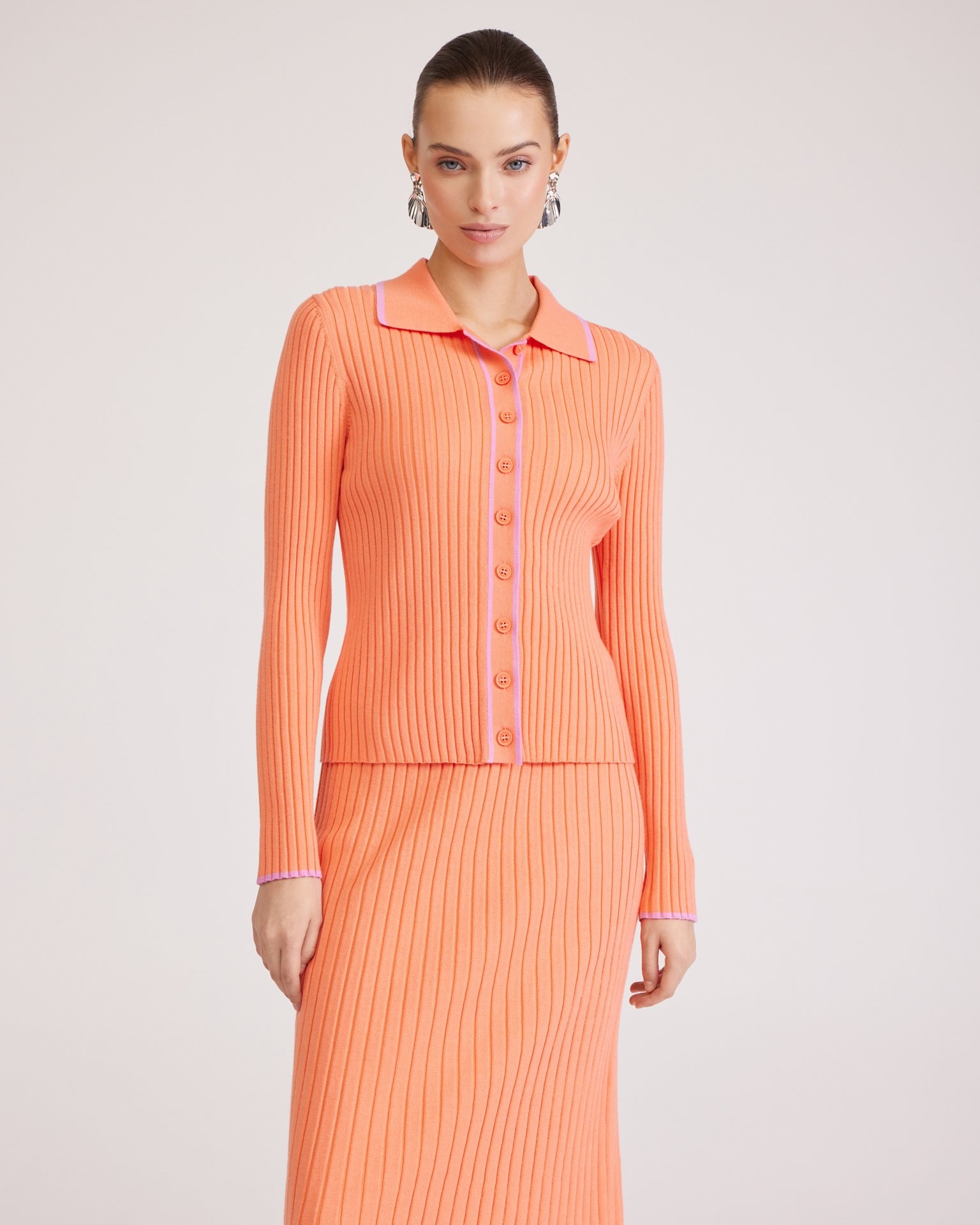 Polo-collar cardigan, Orange — photo 2